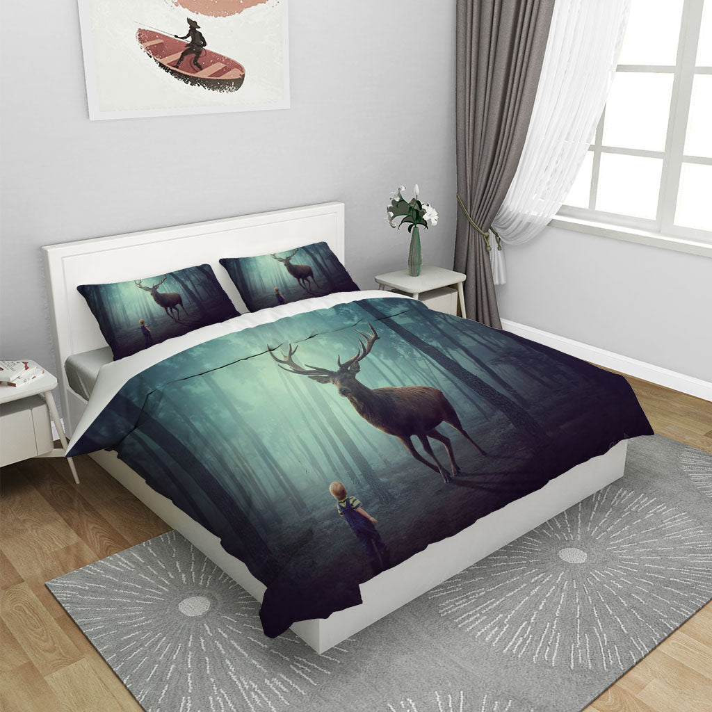 3D Night Forest Tree Deer Child Quilt Cover Set Bedding Set Duvet Cover Pillowcases 1147