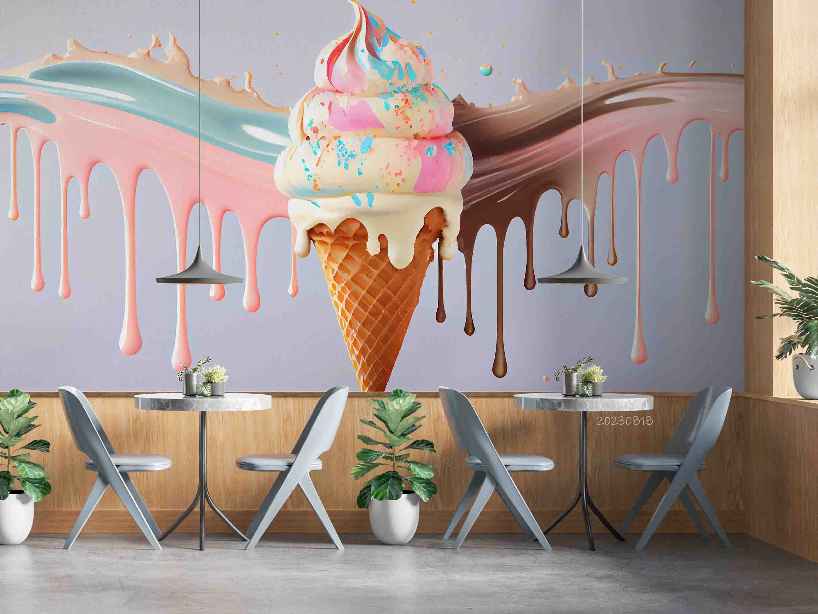 3D Ice Cream Chocolate White Wall Mural Wallpaper YXL 2284