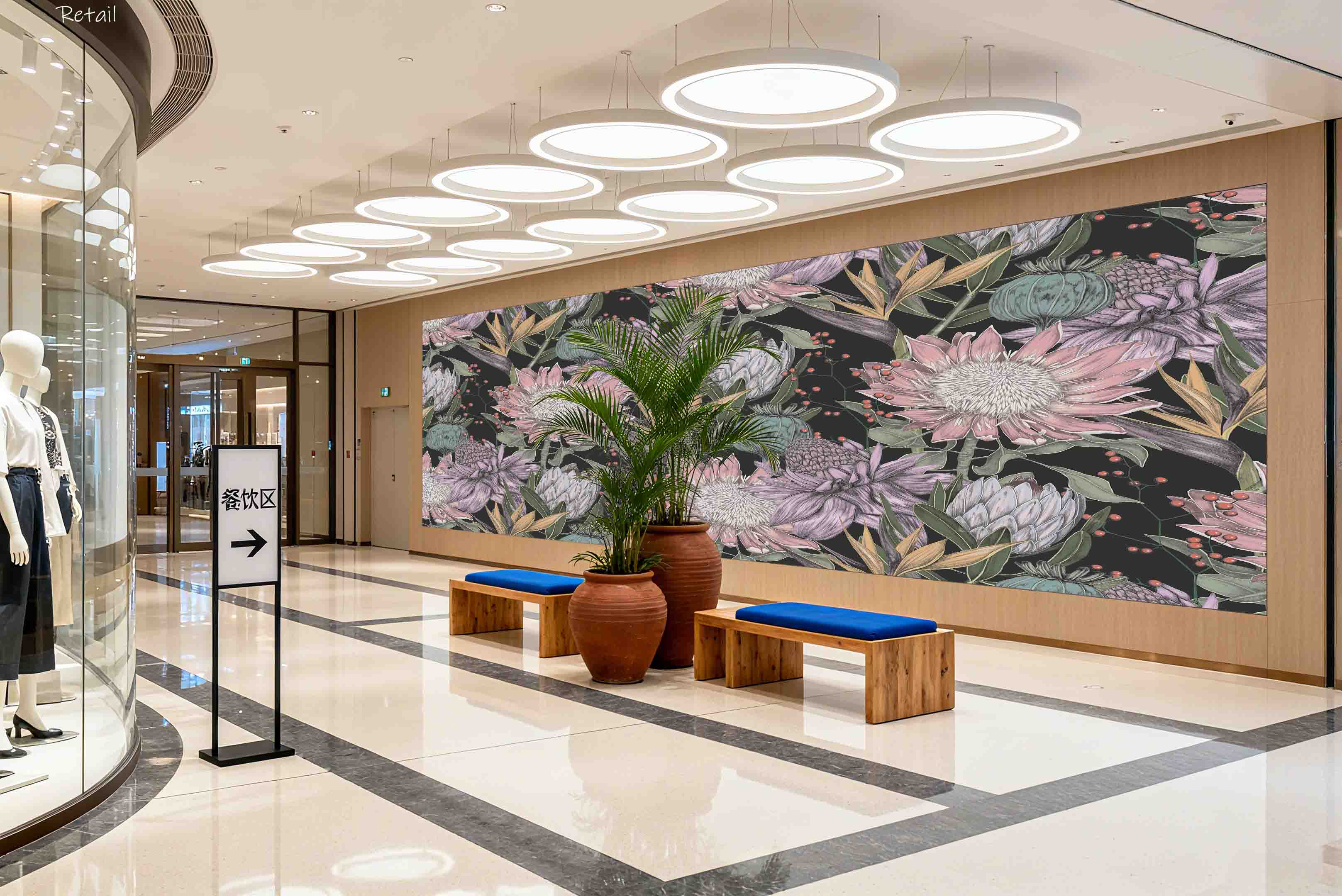 3D Retail Shop Store Market Trade Floral Pattern Wall Mural Wallpaper 2