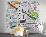 3D Light Bulb Idea Concept Doodle Icon Set Wall Mural Wallpaper GD 4536- Jess Art Decoration
