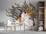 3D Watercolor Horse Colorful Feather Wall Mural Wallpaper GD 3993- Jess Art Decoration