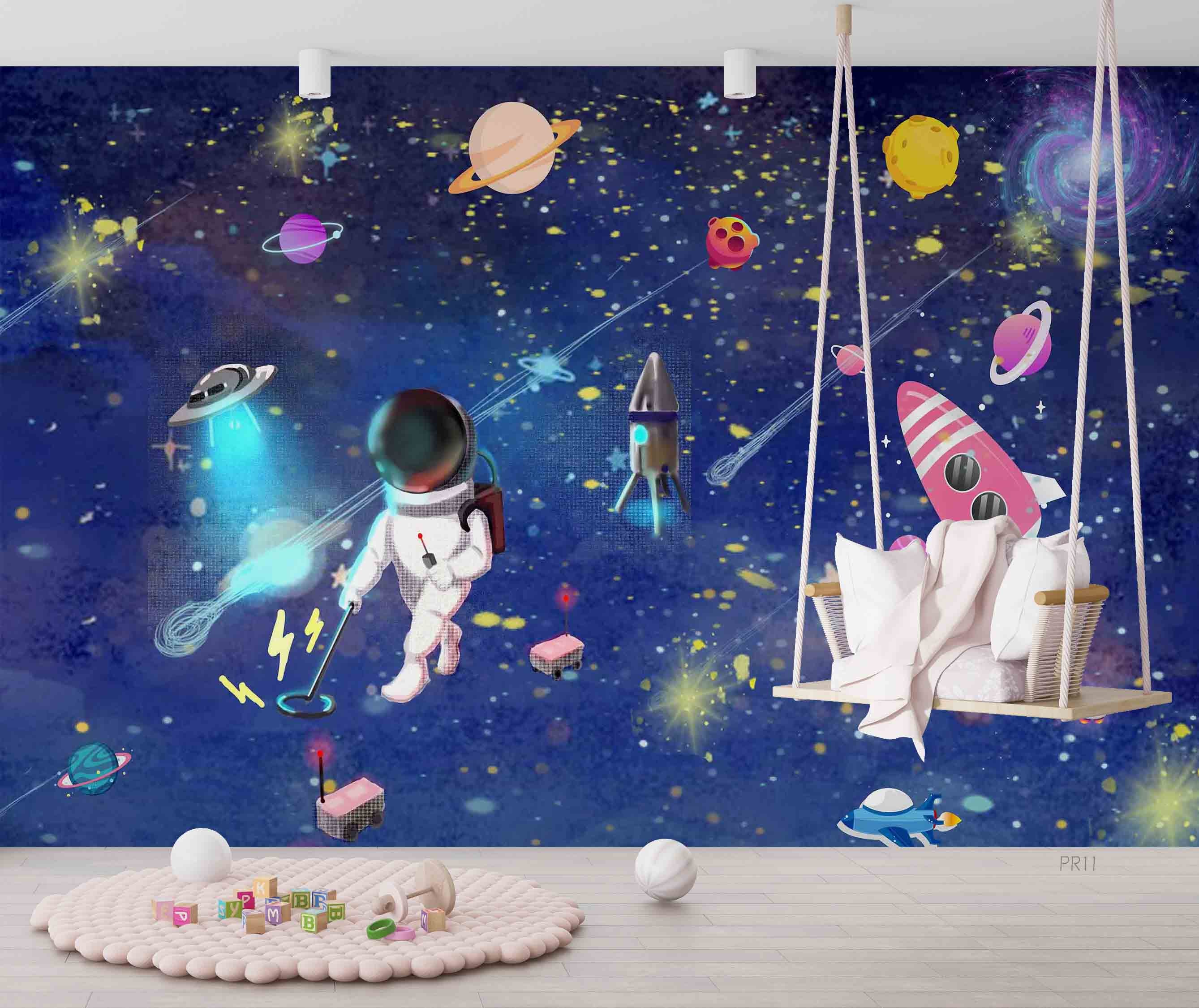 3D Astronaut Space Adventure astronaut space adventure scene wall mural wallpaper for kids room