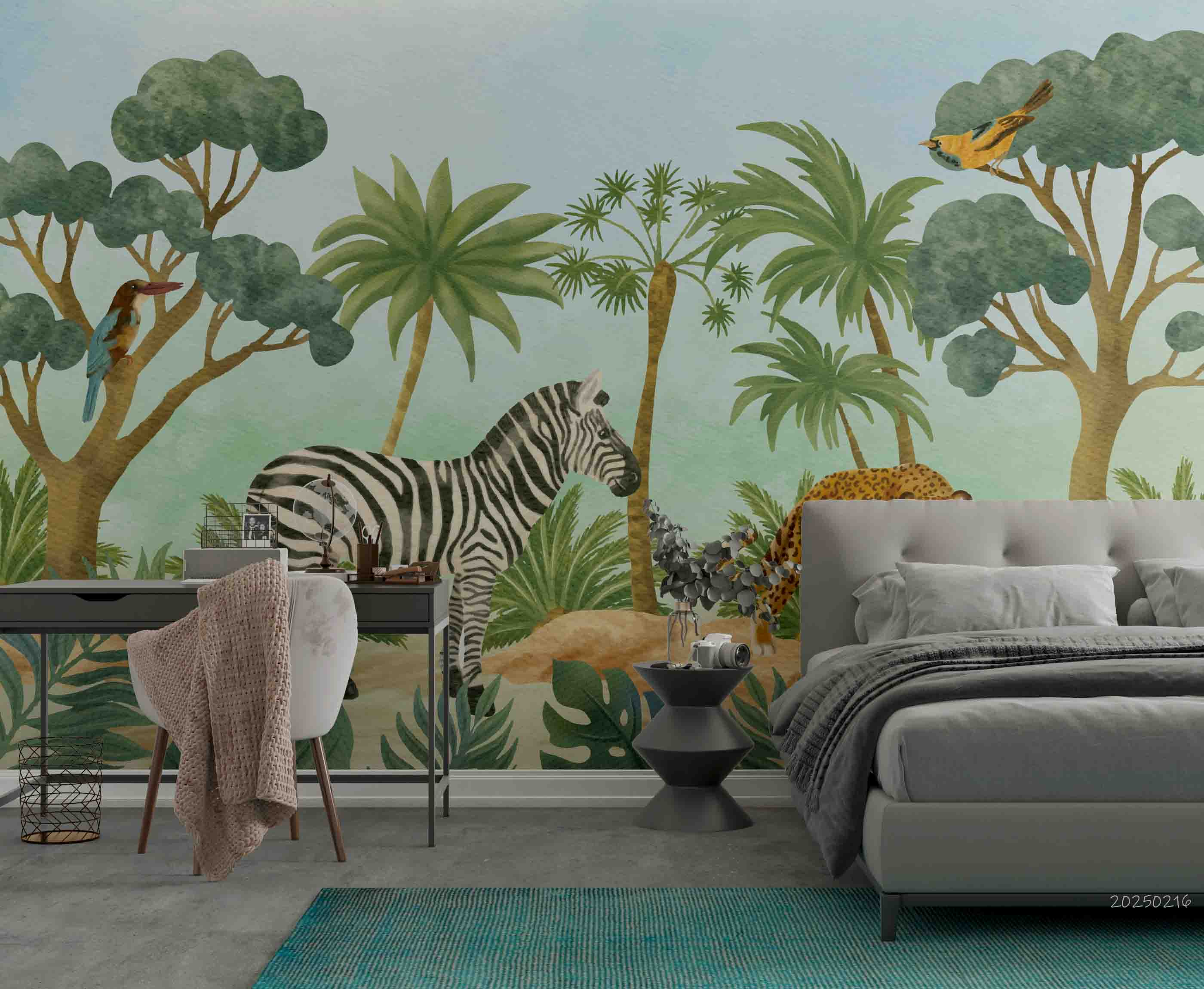 3D Cartoon Green Forest Animal Giraffe Wallpaper Wall Mural Wall Decor Wall Art Wall Sticker Remoable Wallpaper LQH 1