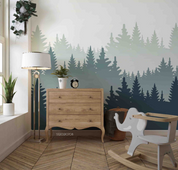 3D Misty Forest Fog minimal misty pine forest wall mural wallpaper for nursery - view 2