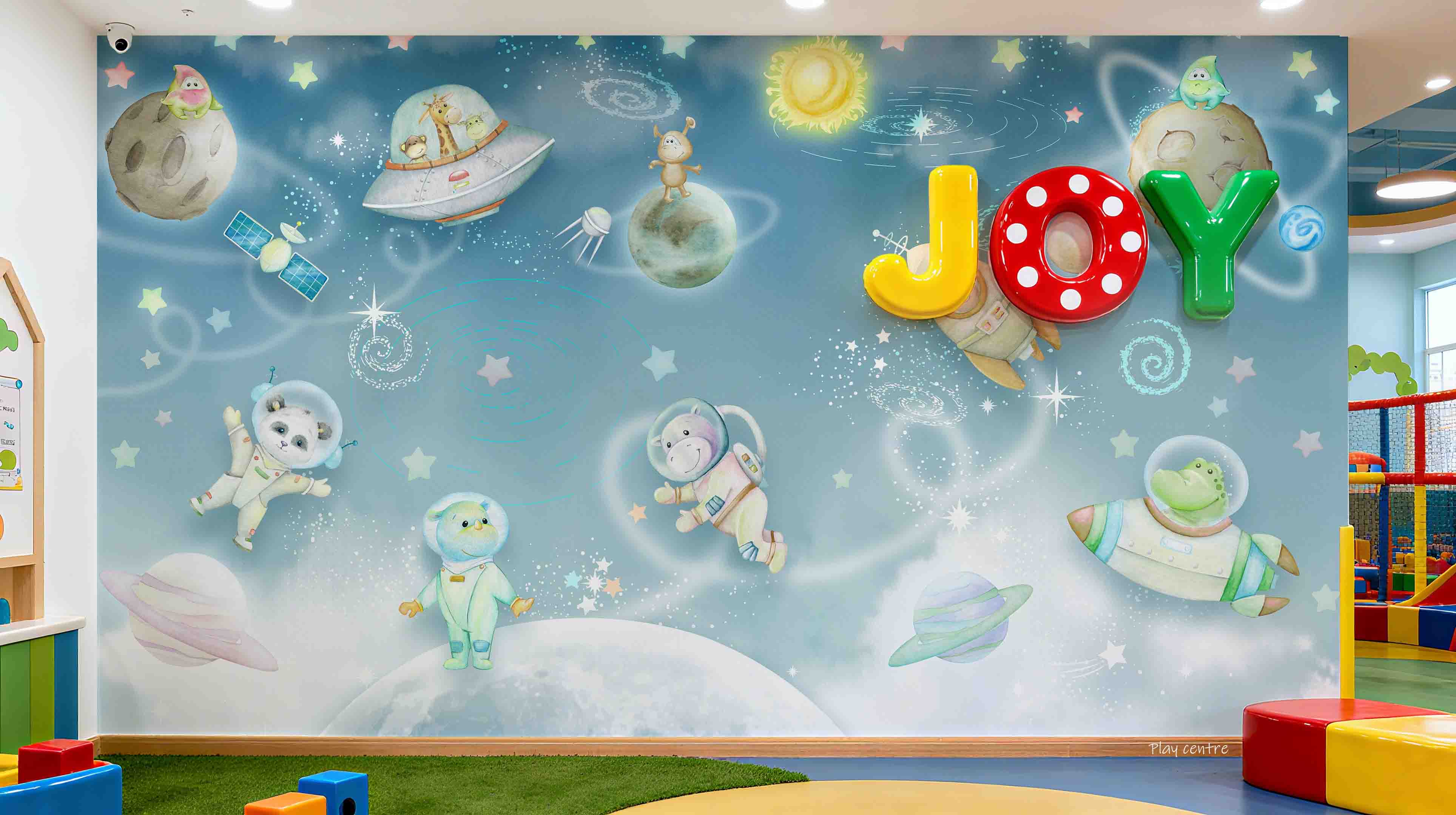 3D Play Centre Amusement Park Funfair Carnie Cartoon Space Universe  Wall Mural Wallpaper 24