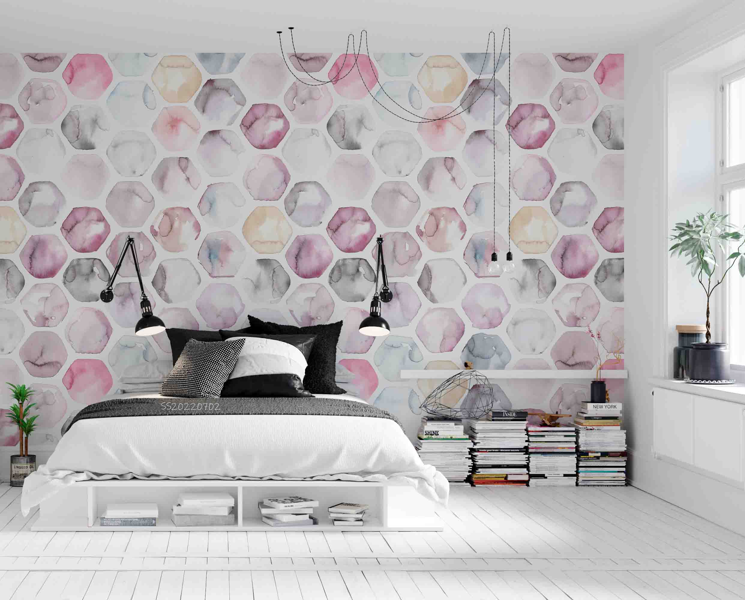 3D Watercolor Hexagonal Honeycomb Fabric Cover Wall Mural Wallpaper GD 5127- Jess Art Decoration