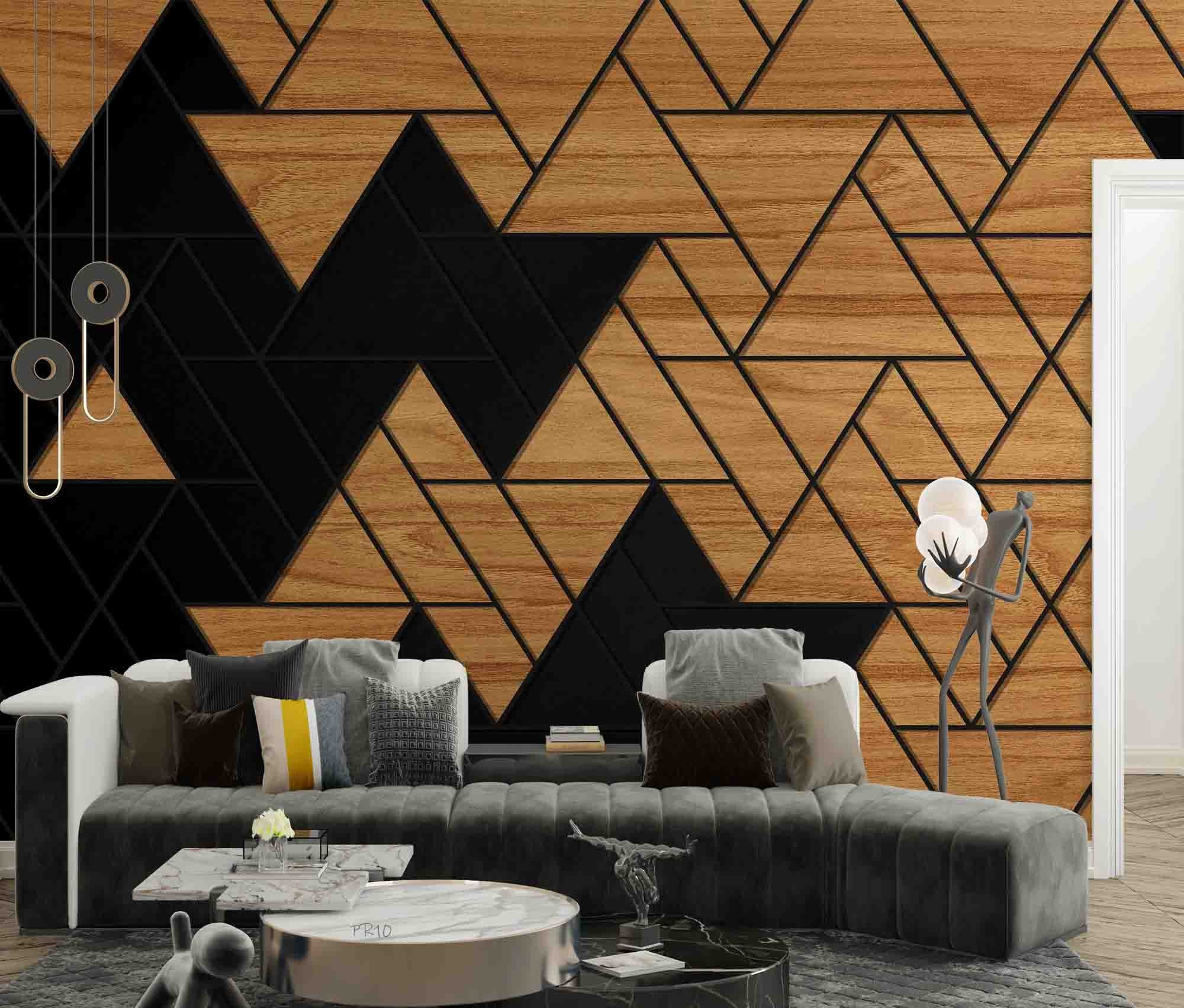 3D Abstract Geometry Triangle Wood Plank Texture Wall Mural Wallpaper GD 4785- Jess Art Decoration