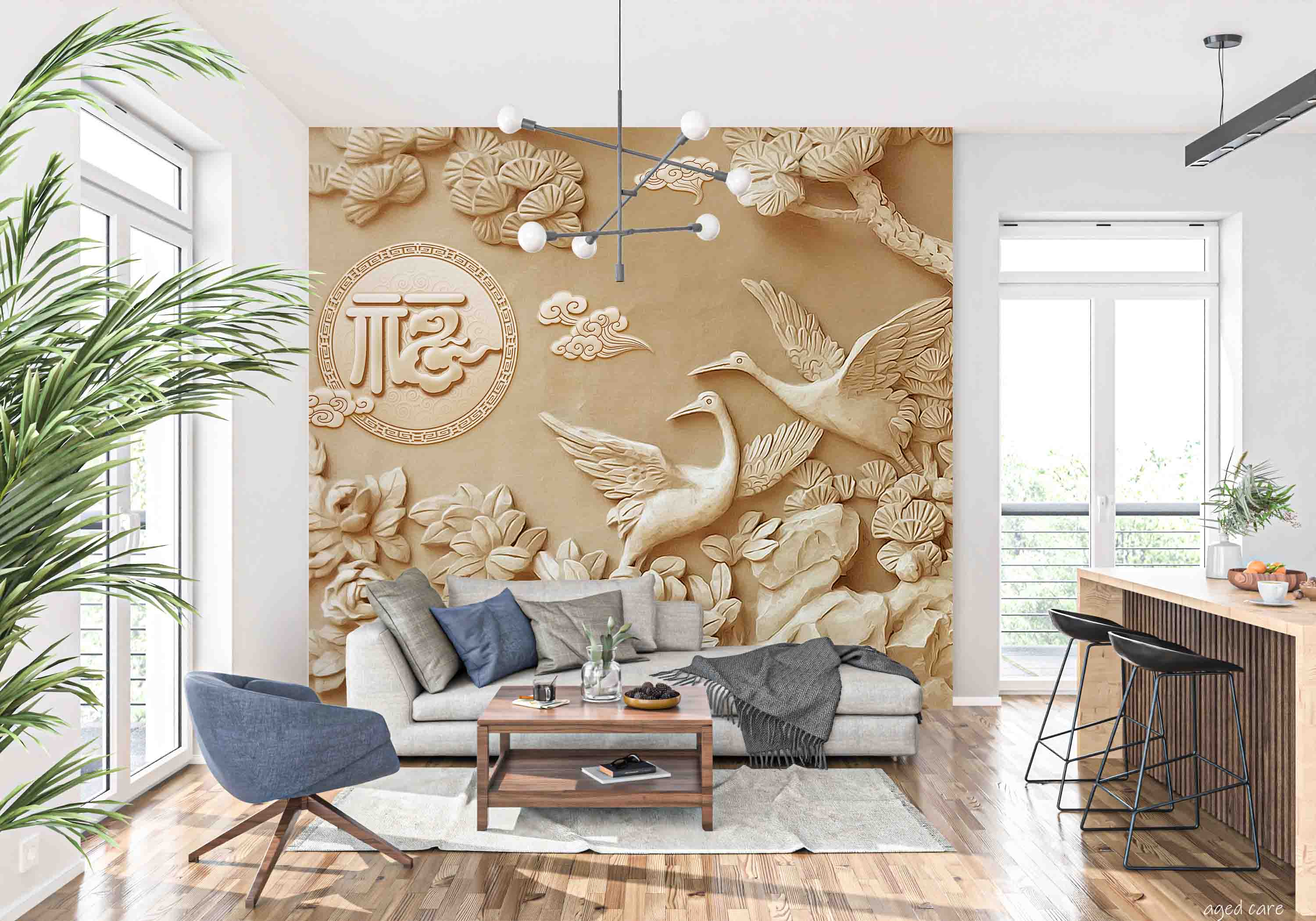 3D Aged Care Retirement Home Gerocomium Rest Home Embossed Crane Wall Mural Wallpaper 17