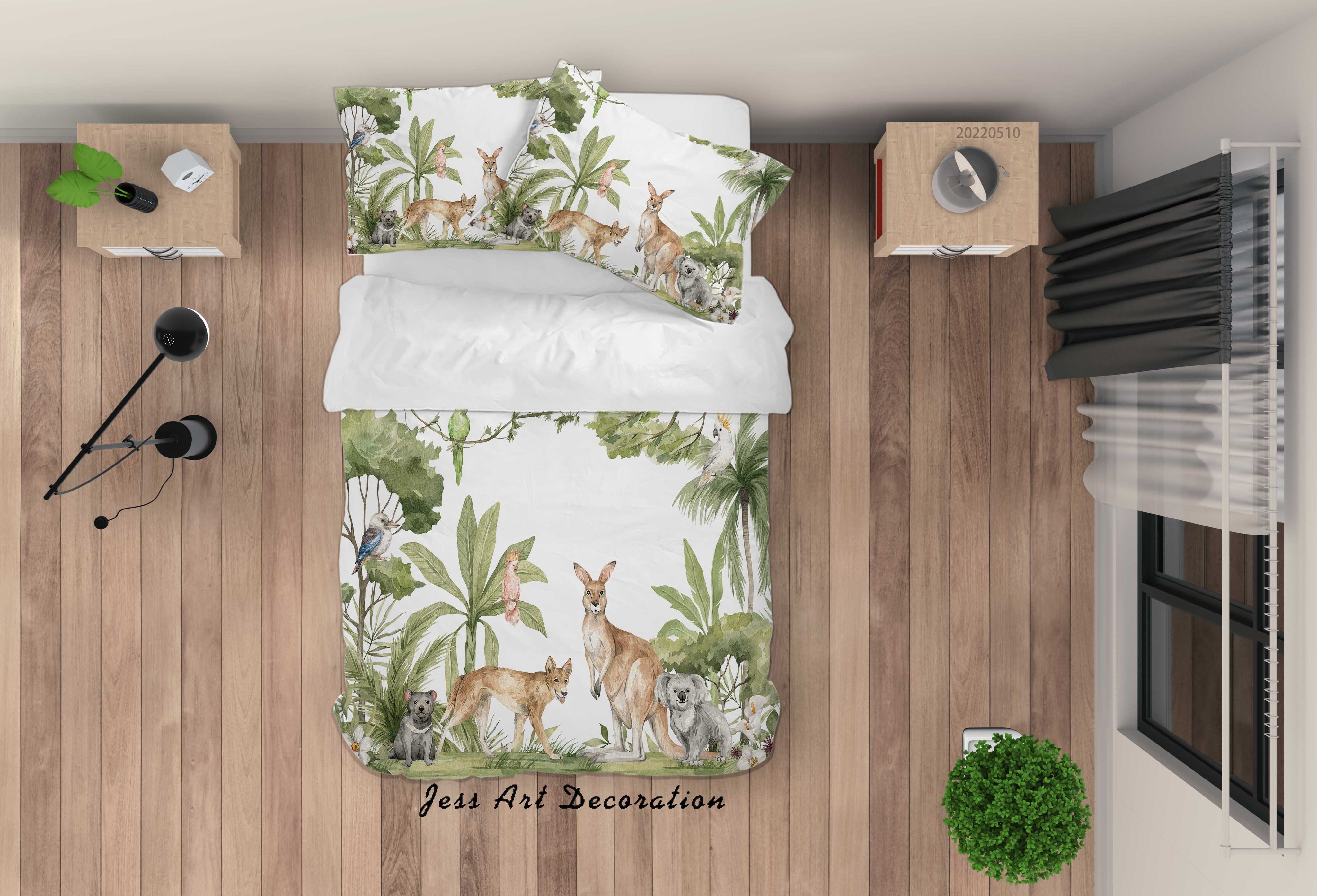 3D Animal Kangaroo Wolf Koala Leaf Bird Quilt Cover Set Bedding Set Duvet Cover Pillowcase 42