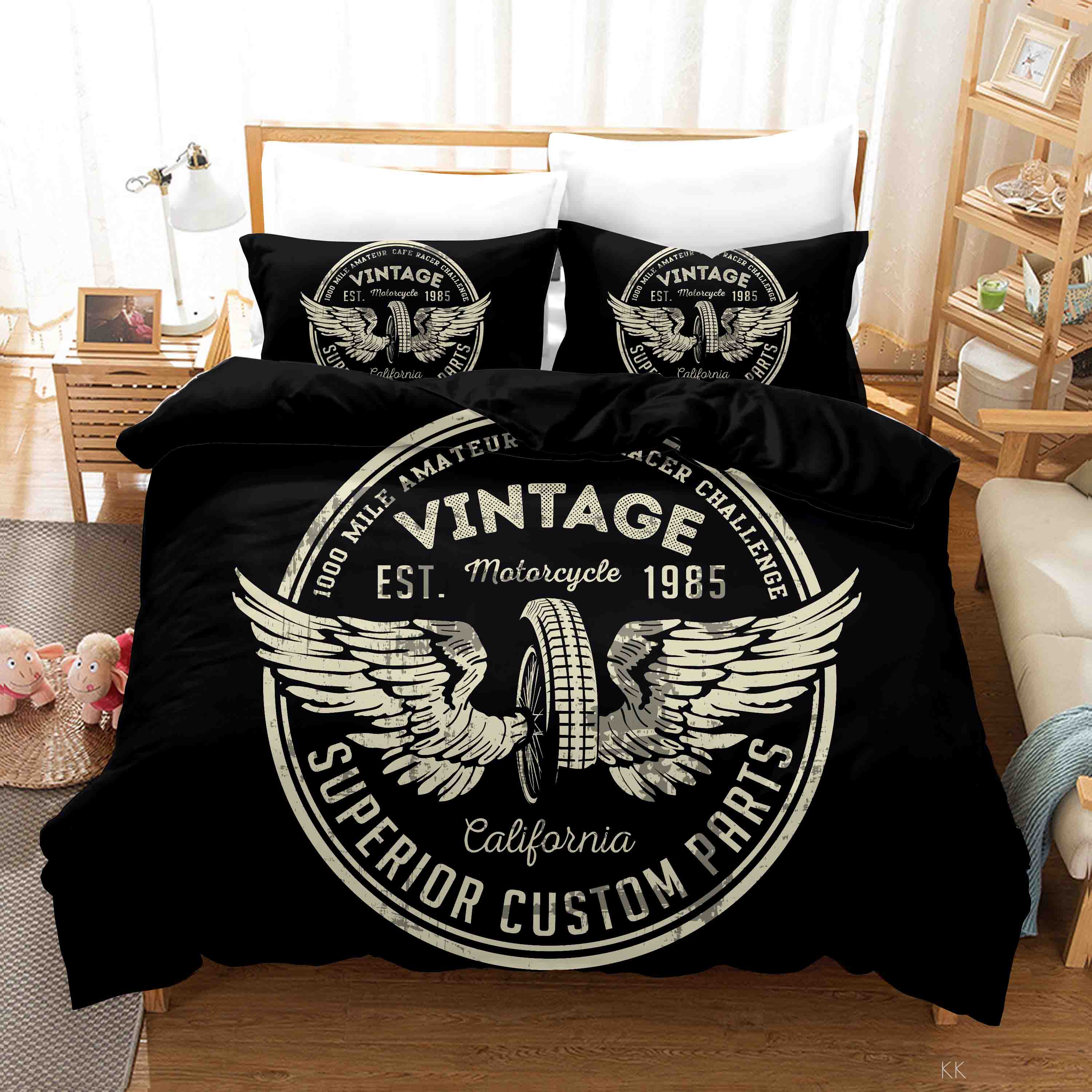 3D Tyre Wing Letter Round Black Quilt Cover Set Bedding Set Duvet Cover Pillowcase 378