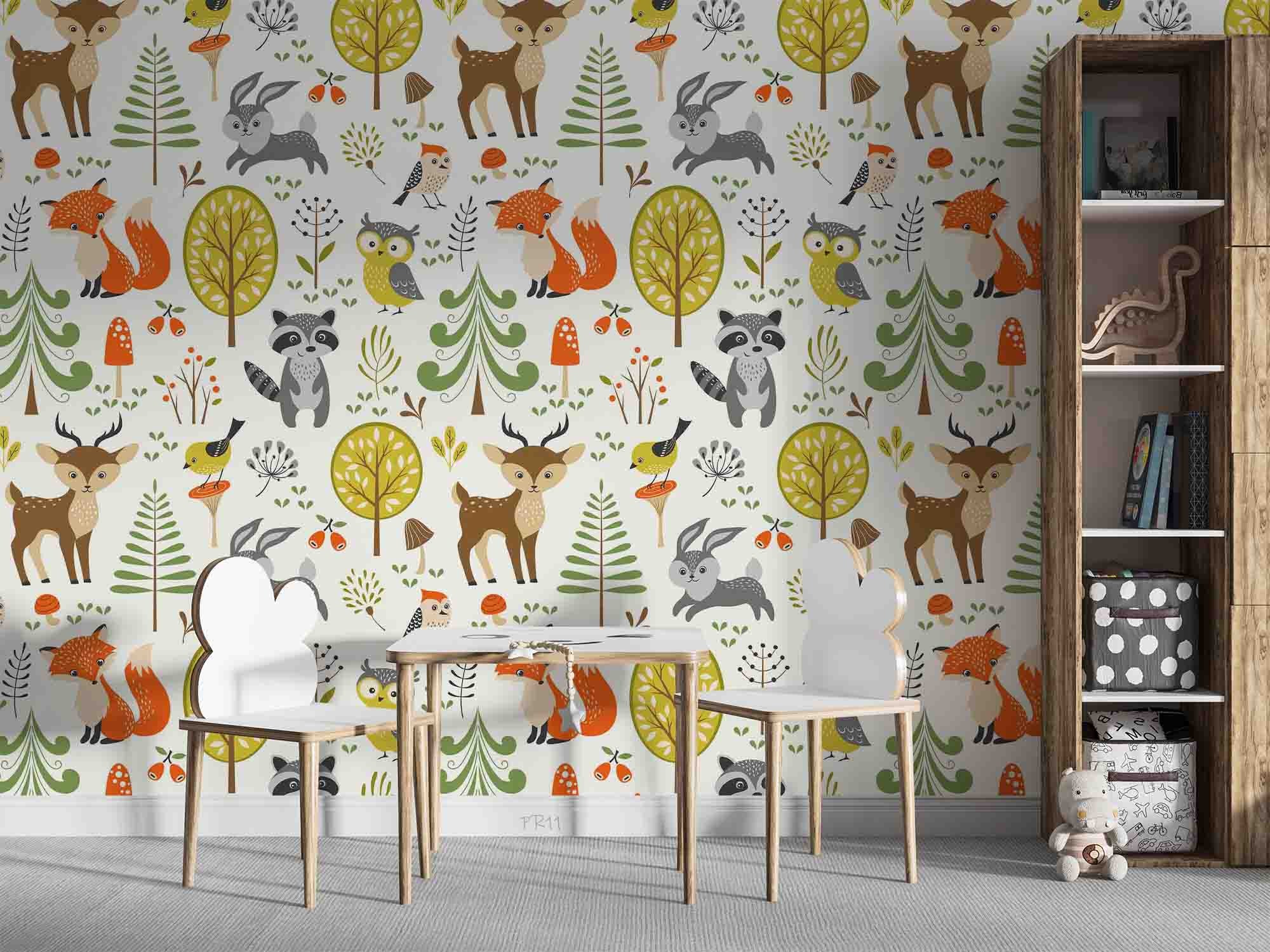 3D Cartoon Forest Animal Kids Wall Mural Wallpaper GD 4882- Jess Art Decoration