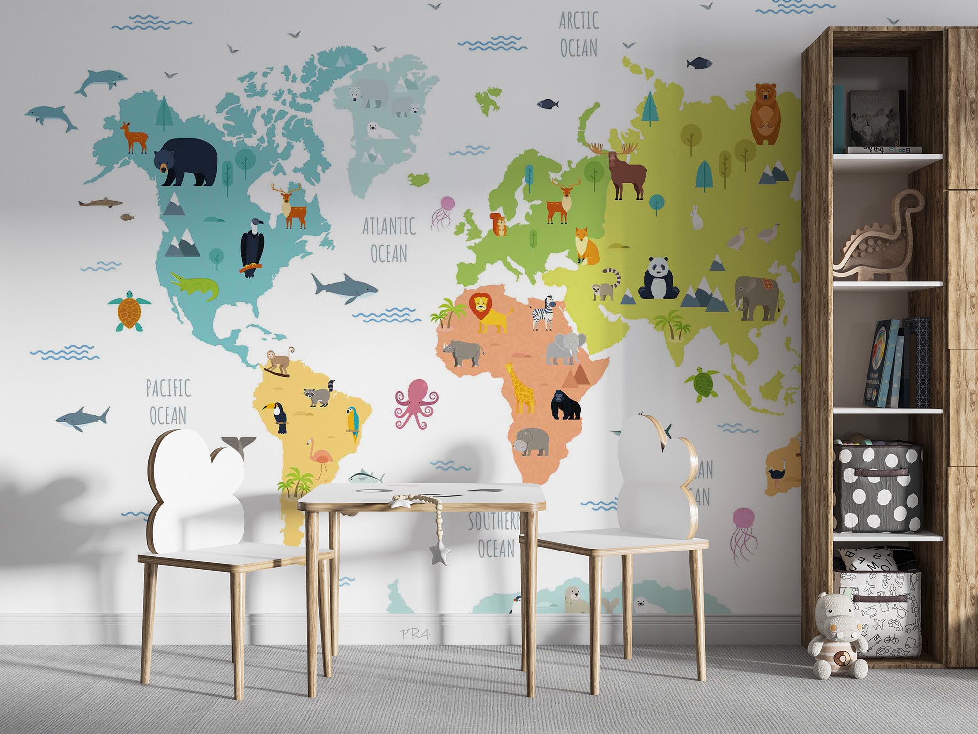 3D World Map Penuins Whale Wall Mural Wallpaper YXL 2738