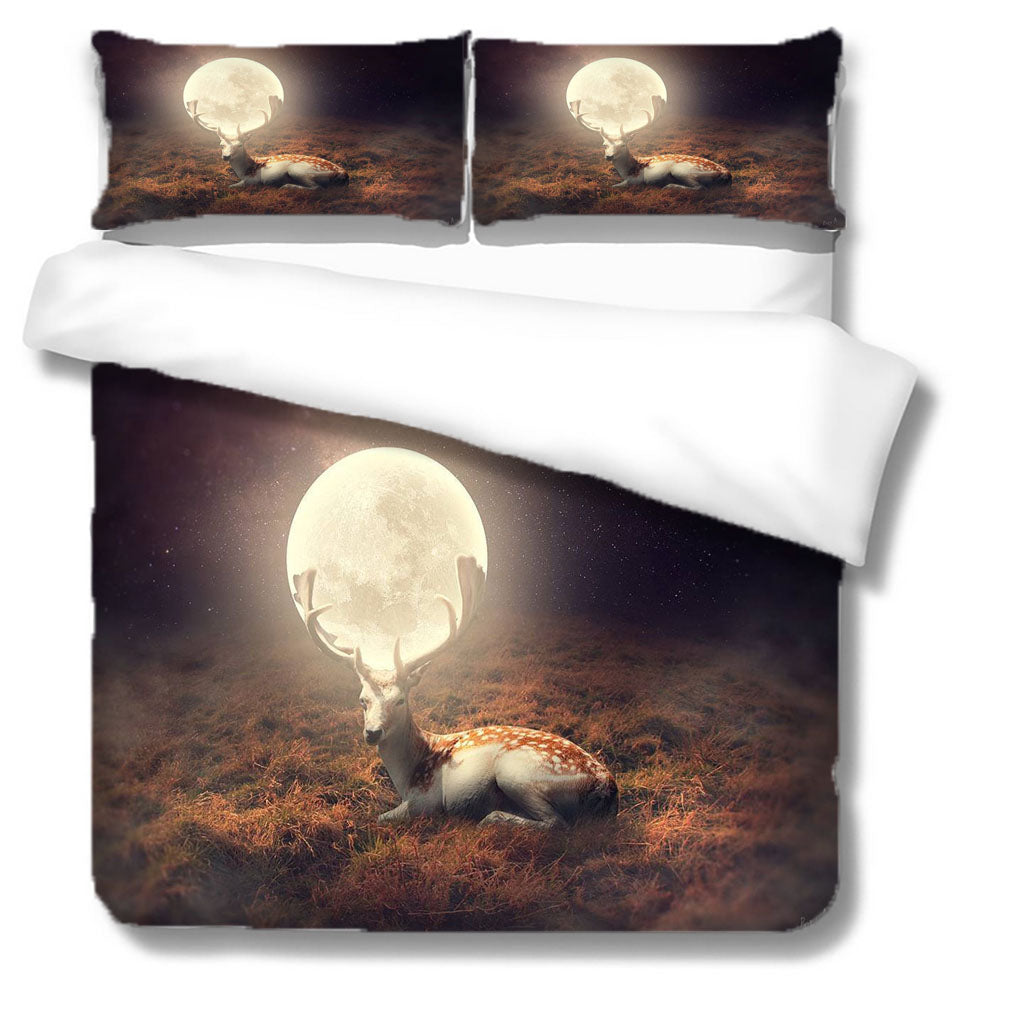 3D Night Deer Grassland The Earth Quilt Cover Set Bedding Set Duvet Cover Pillowcases 1155