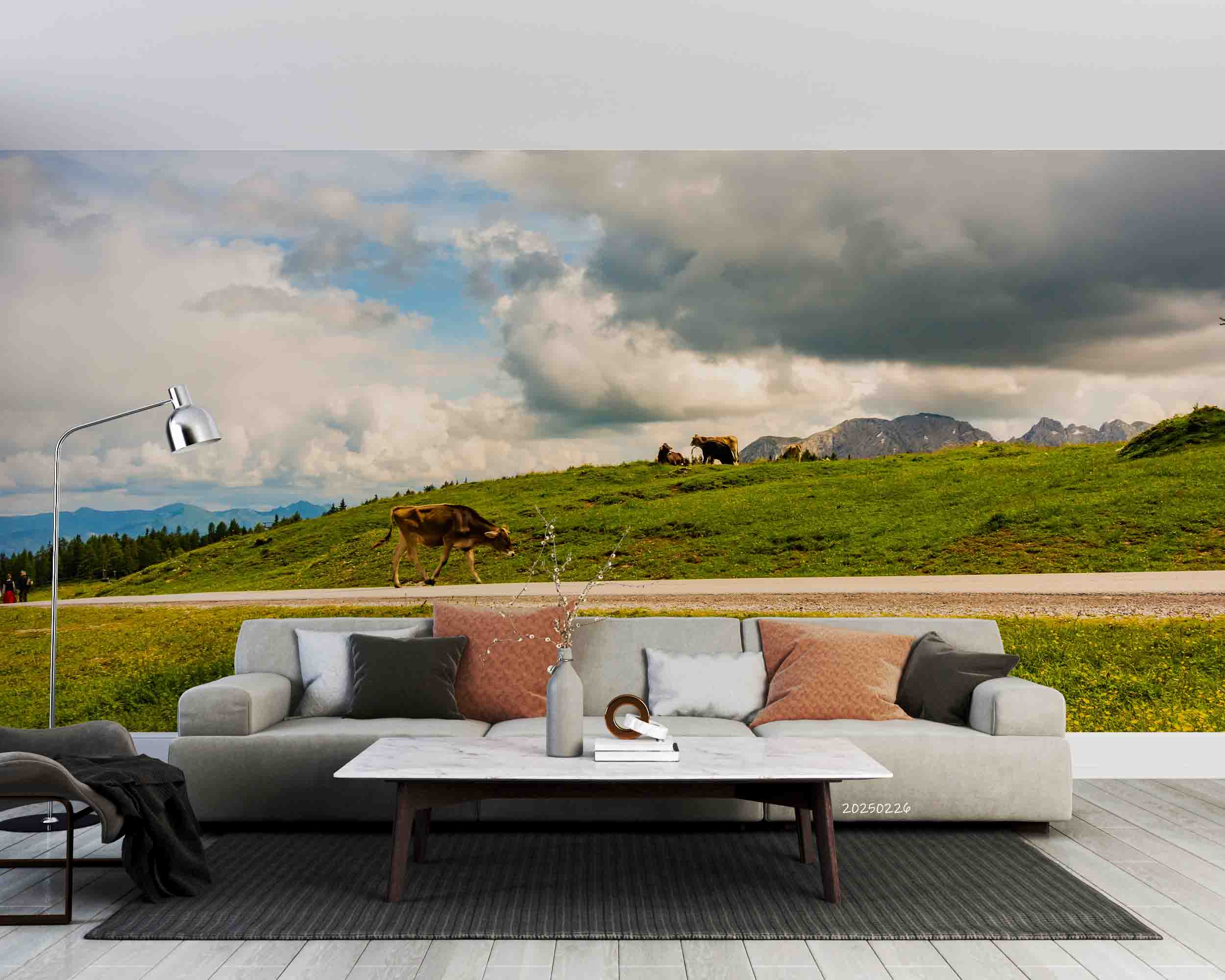 3D Sky Cloud Mountains Grassland Cow Wallpaper Wall Mural Wall Decor Wall Art Wall Sticker Remoable Wallpaper LQH