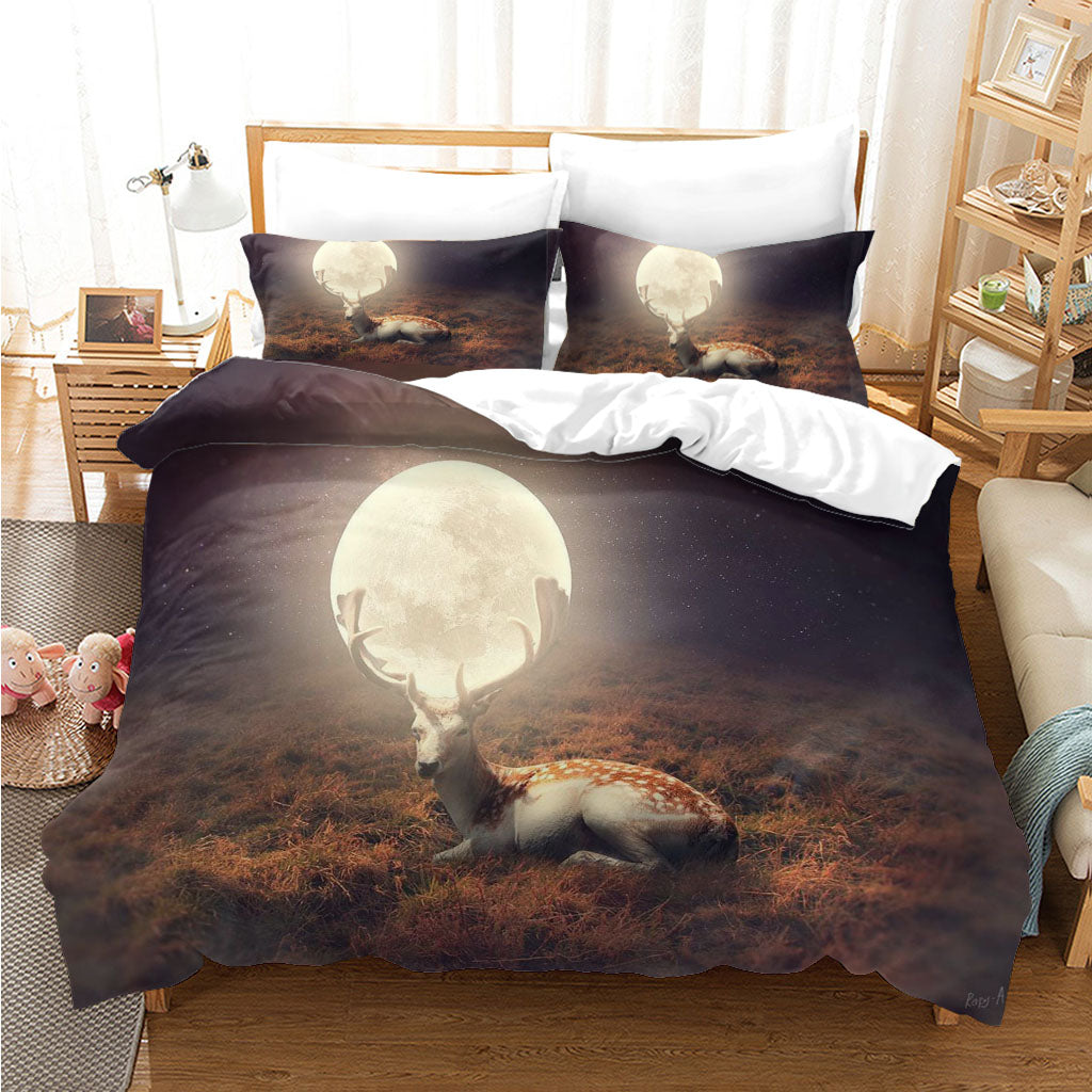 3D Night Deer Grassland The Earth Quilt Cover Set Bedding Set Duvet Cover Pillowcases 1155
