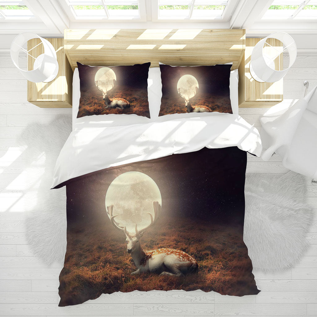 3D Night Deer Grassland The Earth Quilt Cover Set Bedding Set Duvet Cover Pillowcases 1155
