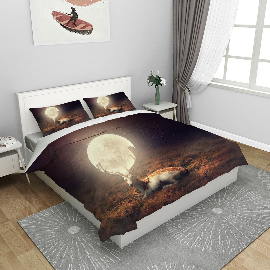 3D Night Deer Grassland The Earth Quilt Cover Set Bedding Set Duvet Cover Pillowcases 1155