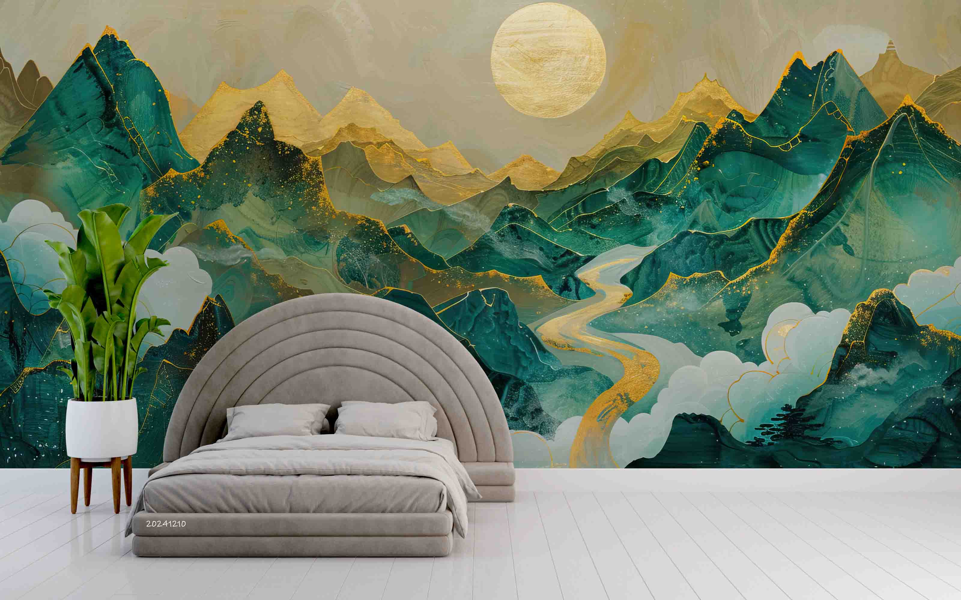 3D Watercolor Green Mountains Landscape Wallpaper Wall Mural Wall Decor Wall Art Wall Sticker Remoable Wallpaper LQH 4