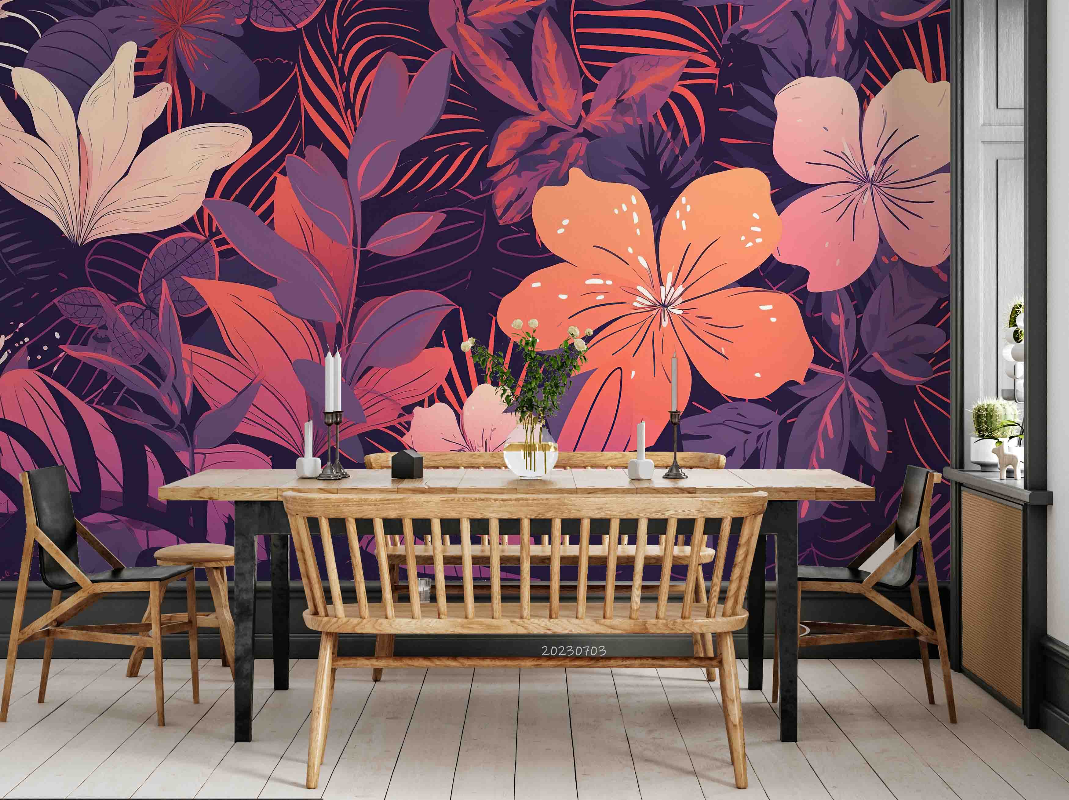 3D Floral Leaf Colours Magnolia Flower Wall Mural Wallpaper YXL 1803