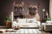 3D Animal Dog Bulldog Brown Bowknot Wall Mural Wallpaper YXL 514