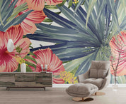 3D Tropical Pink Flowers Palm Leaves Wallpaper Wall Mural Wall Decor Wall Art Wall Sticker Remoable Wallpaper 25
