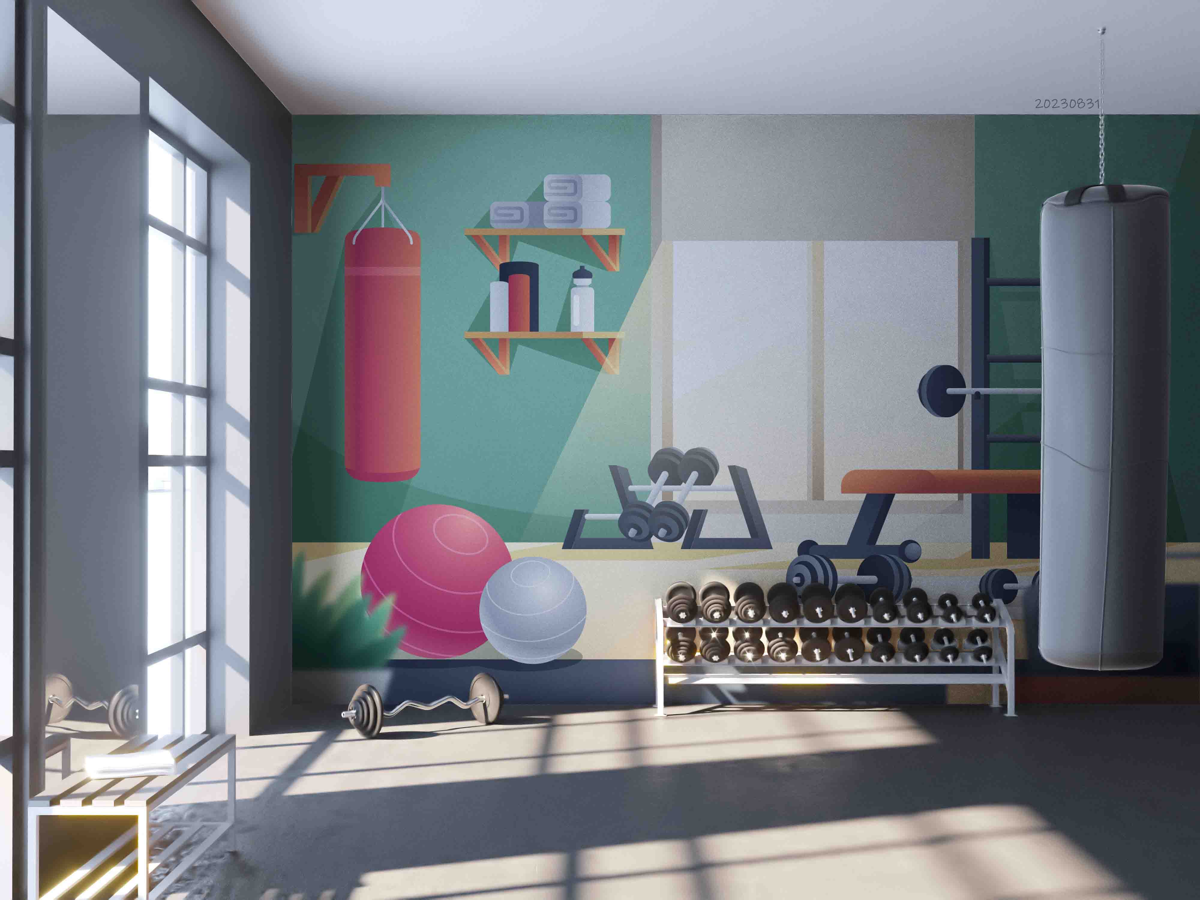 3D Gym Dumbbell Fitness Ball Boxing Wall Mural Wallpaper YXL 2379