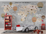3D Cartoon World Map Hot Air Balloon Wall Mural Wallpaper GD 3610- Jess Art Decoration