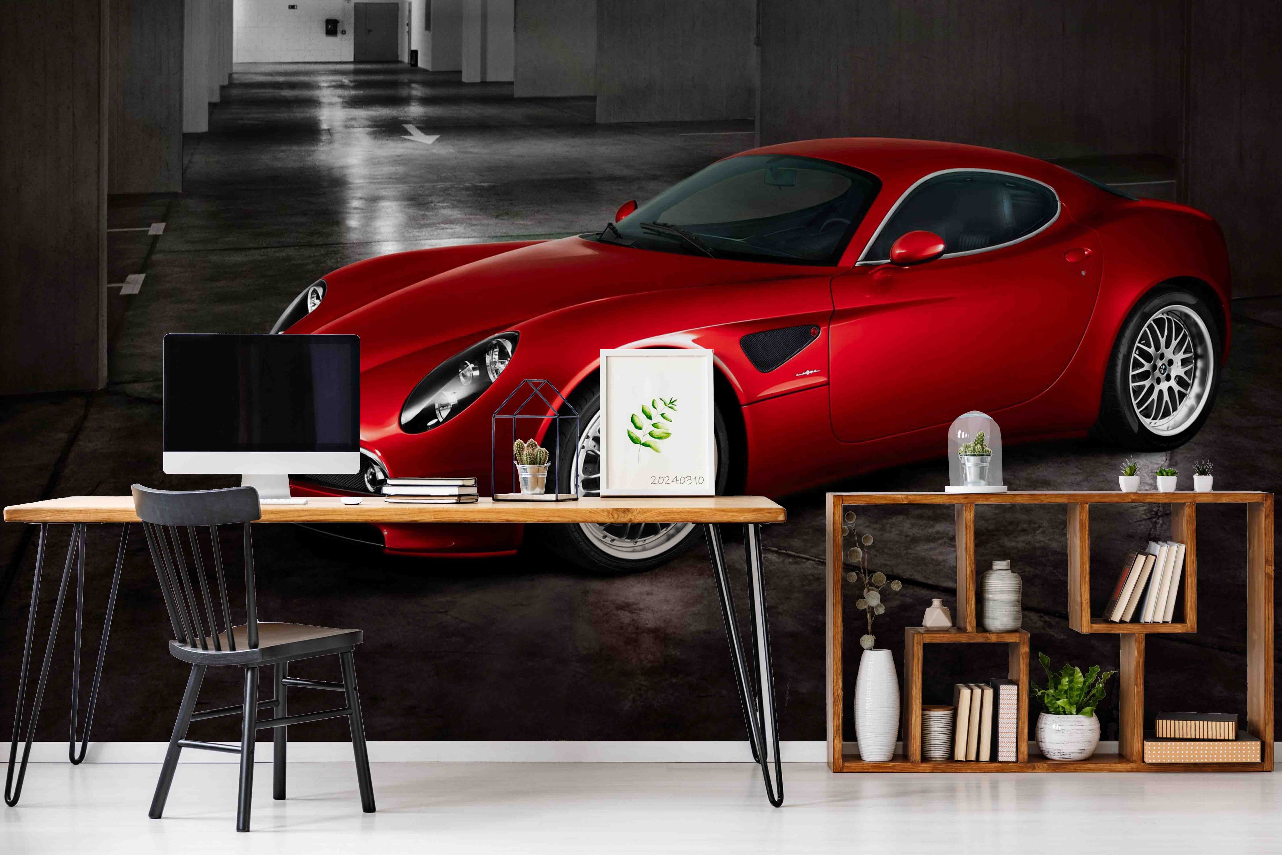 3D Red Sports Car Wallpaper Wall Mural Wall Decor Wall Art Wall Sticker Remoable Wallpaper