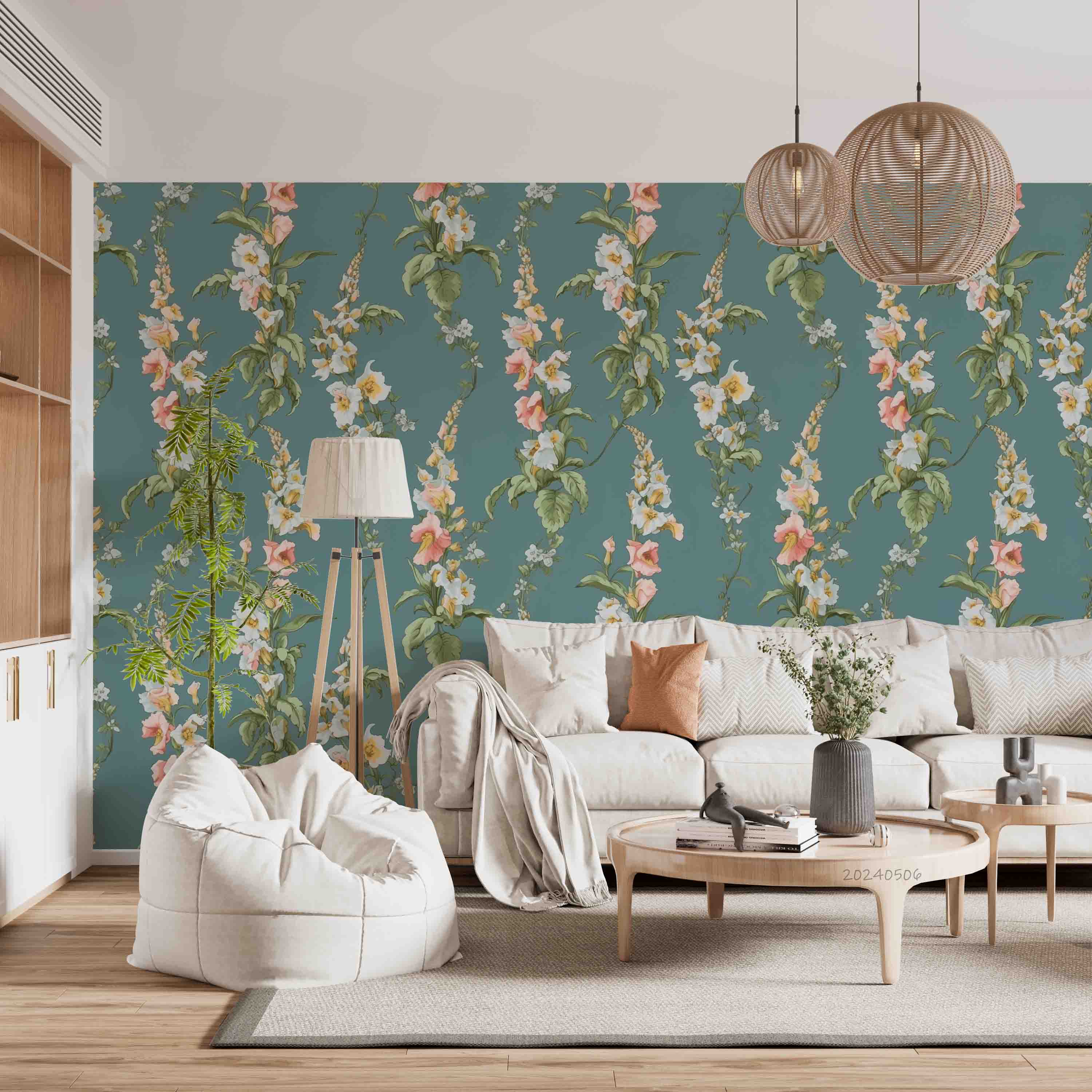 3D Floral Leaf Blue Background Wallpaper Wall Mural Wall Decor Wall Art Wall Sticker Remoable Wallpaper