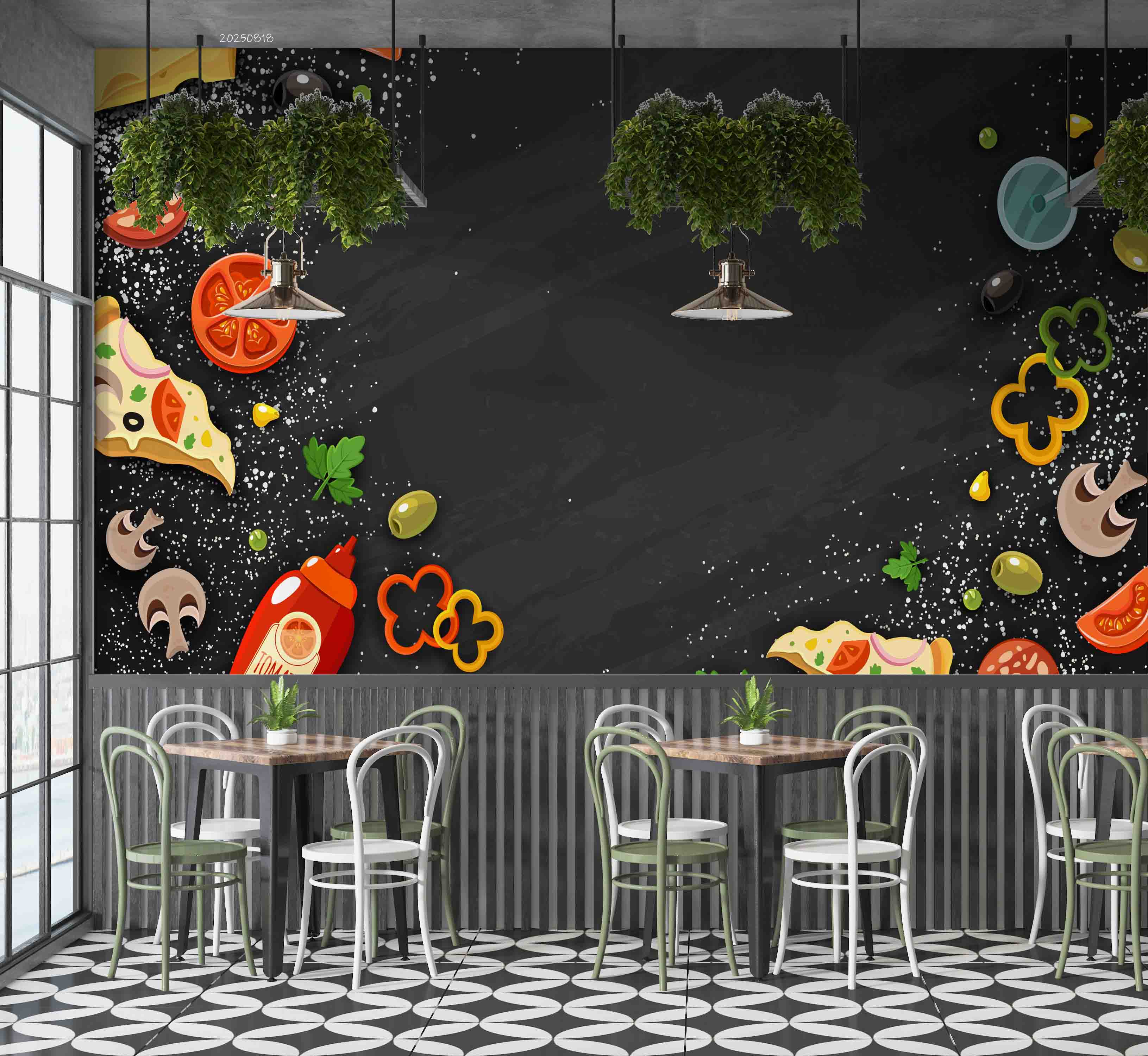 3D Restaurant Snack Bar Diner Fast Food Pizza Wall Mural Wallpaper 61