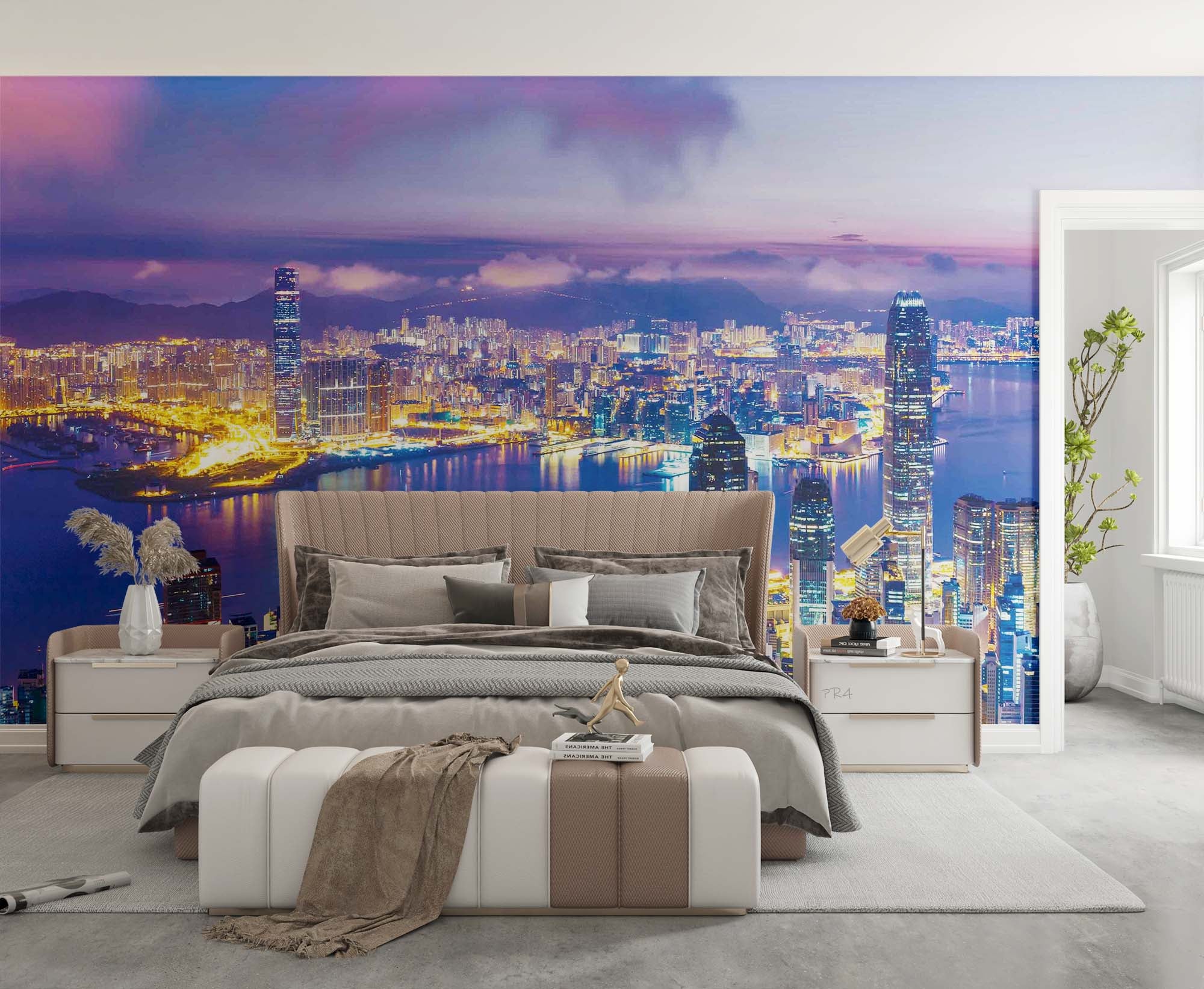 3D Night Urban Architecture Sea Sky Wall Mural Wallpaper YXL 2753