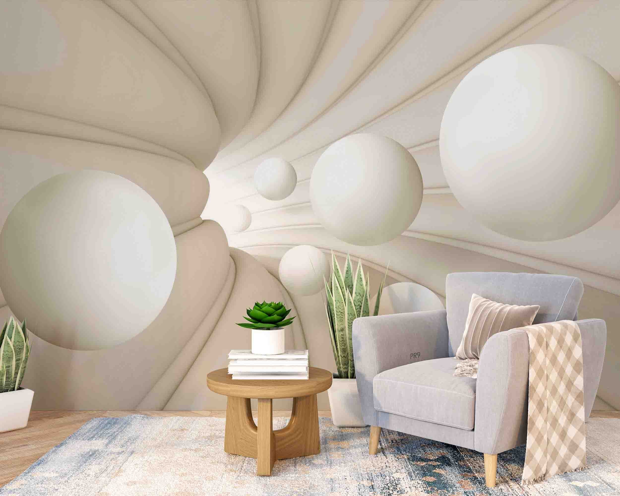 3D White Geometry Space Ball Wall Mural Wallpaper GD 4700- Jess Art Decoration