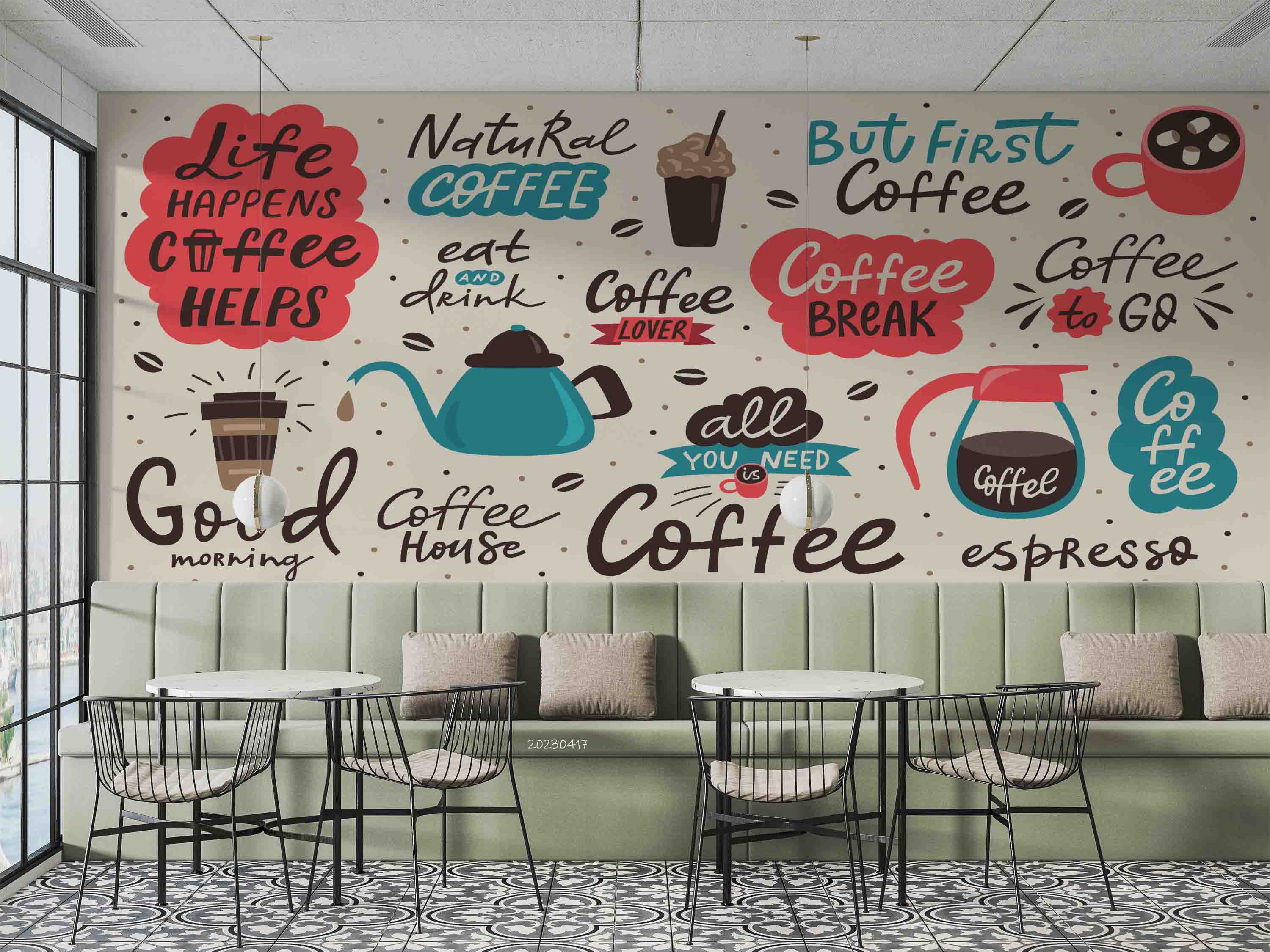 3D Coffee Shop Illustration Wall Mural Wallpaper GD 5511- Jess Art Decoration