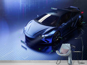 3D Blue Sports Car Wallpaper Wall Mural Wall Decor Wall Art Wall Sticker Remoable Wallpaper