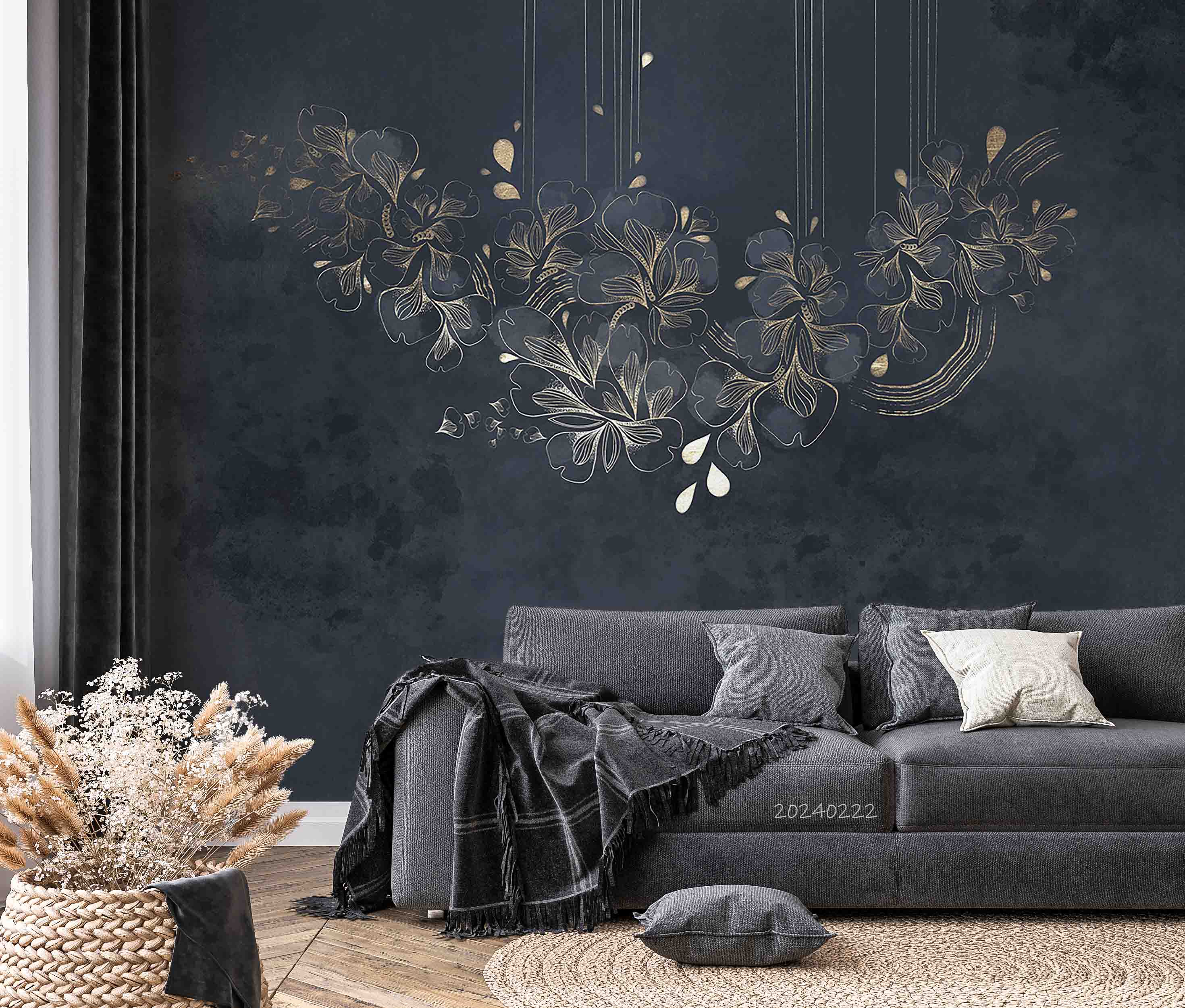 3D Abstract Grey Floral Leaf Wallpaper Wall Mural Wall Decor Wall Art Wall Sticker Remoable Wallpaper LQH