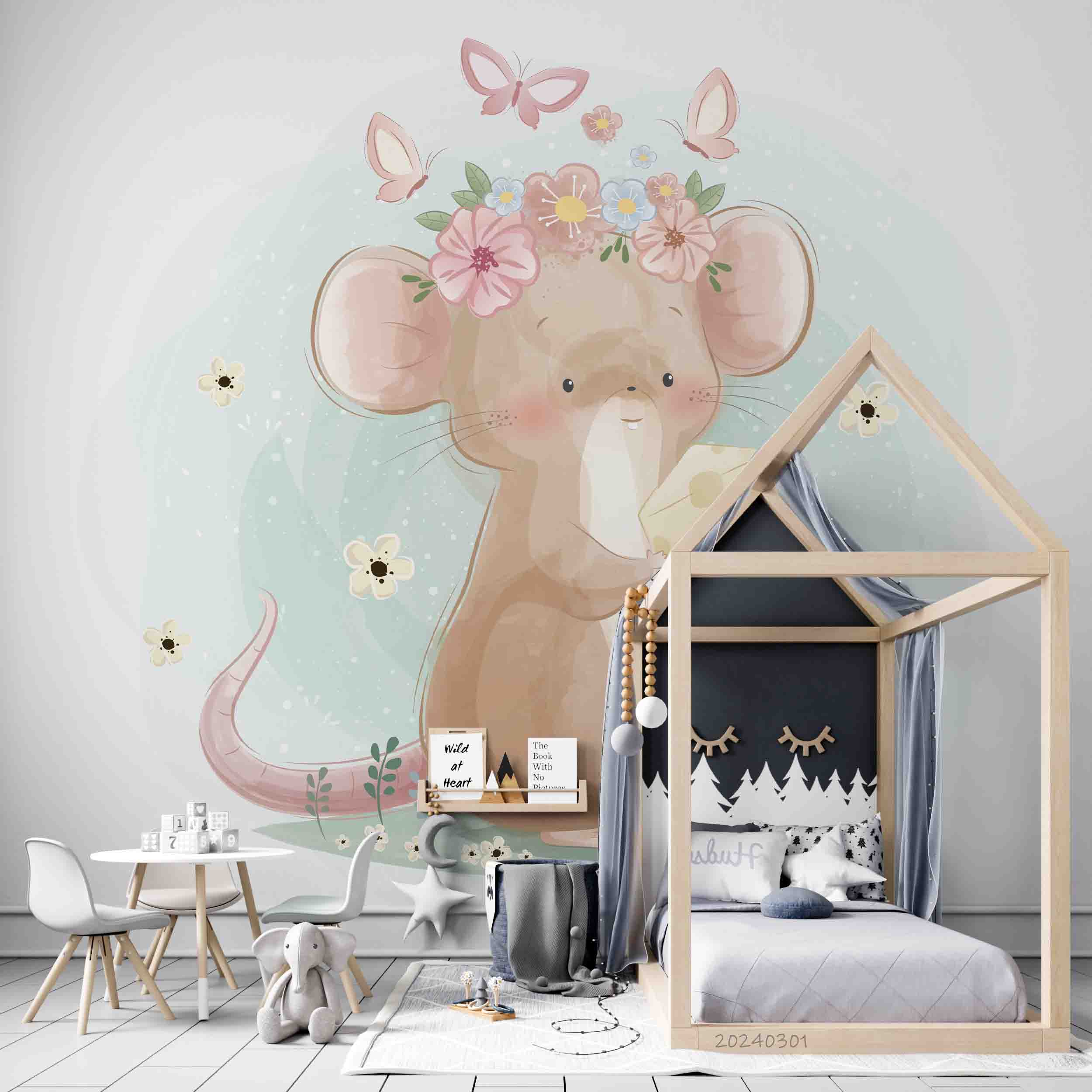 3D Cartoon Animal Mouse Butterfly Floral Kids Wallpaper Wall Mural Wall Decor Wall Art Wall Sticker Remoable Wallpaper