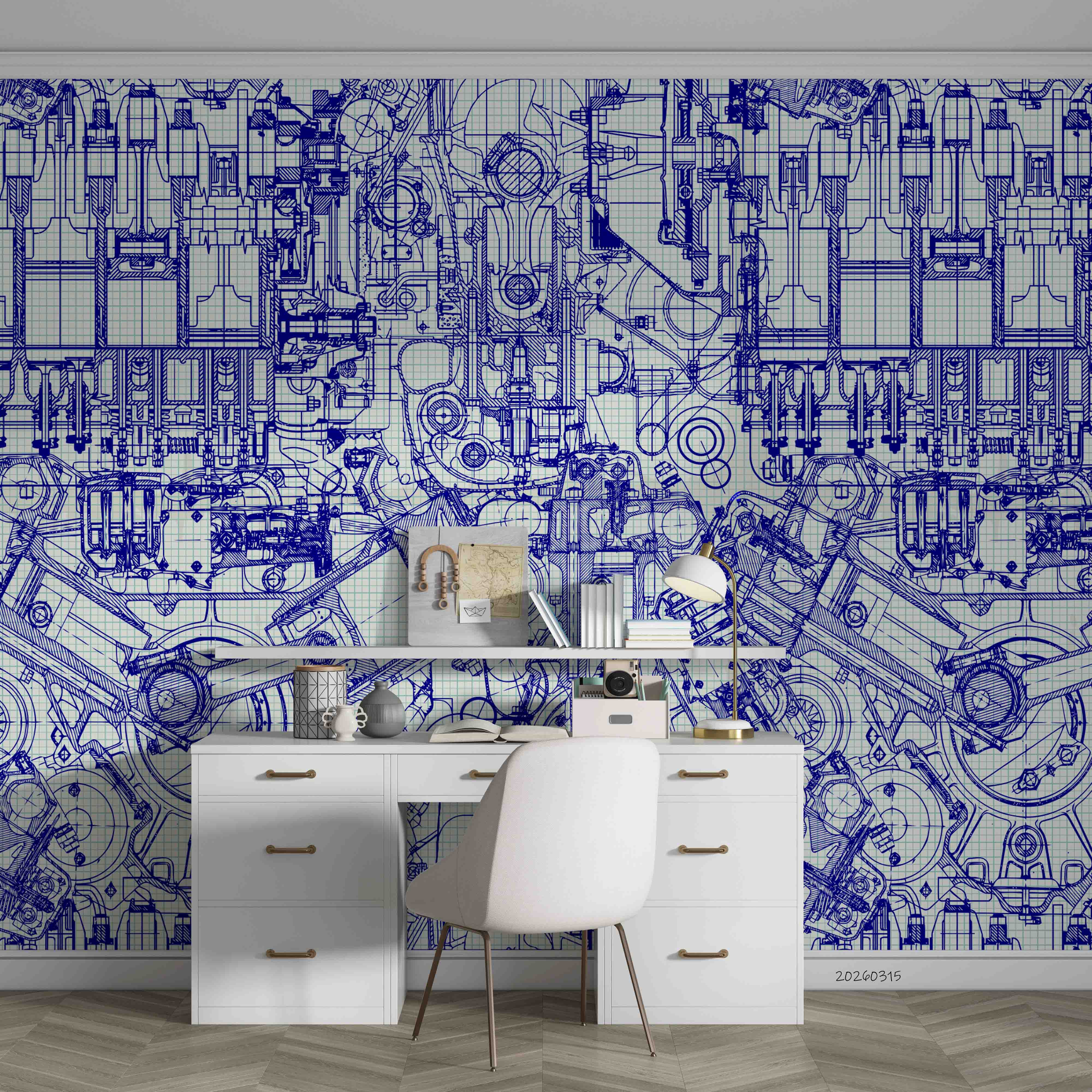 3D Retro Automotive Engineering Blueprint Style Steampunk Wallpaper Wall Mural Wall Decor Wall Art Wall Sticker Remoable Wallpaper