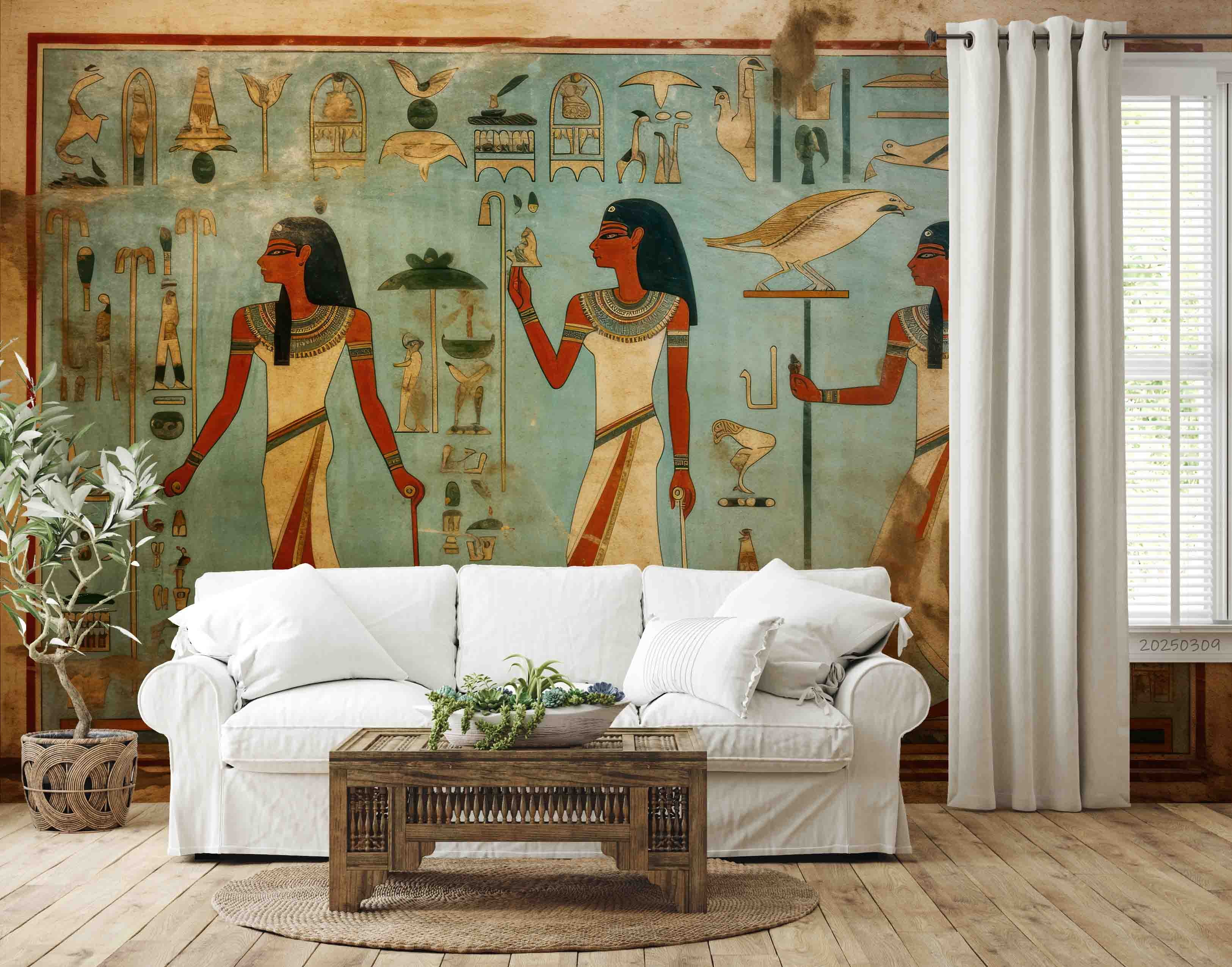 3D Ancient Egypt Gold Eagle Egyptian Hieroglyphics Symbols Painting Wallpaper Wall Mural Wall Decor Wall Art Wall Sticker Remoable Wallpaper LQH