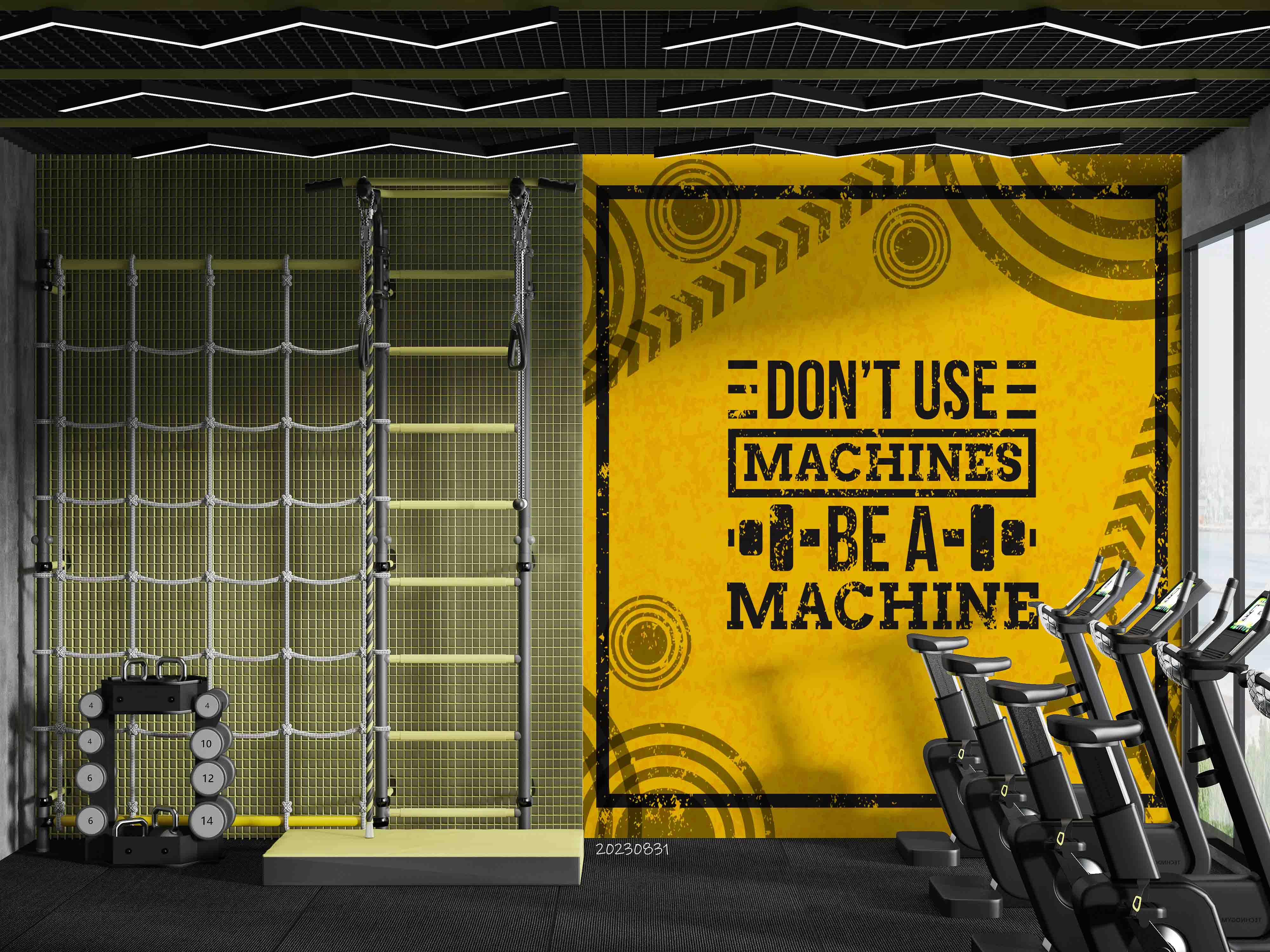 3D Fitness Equipment Weightlifting Yellow Wall Mural Wallpaper YXL 2409