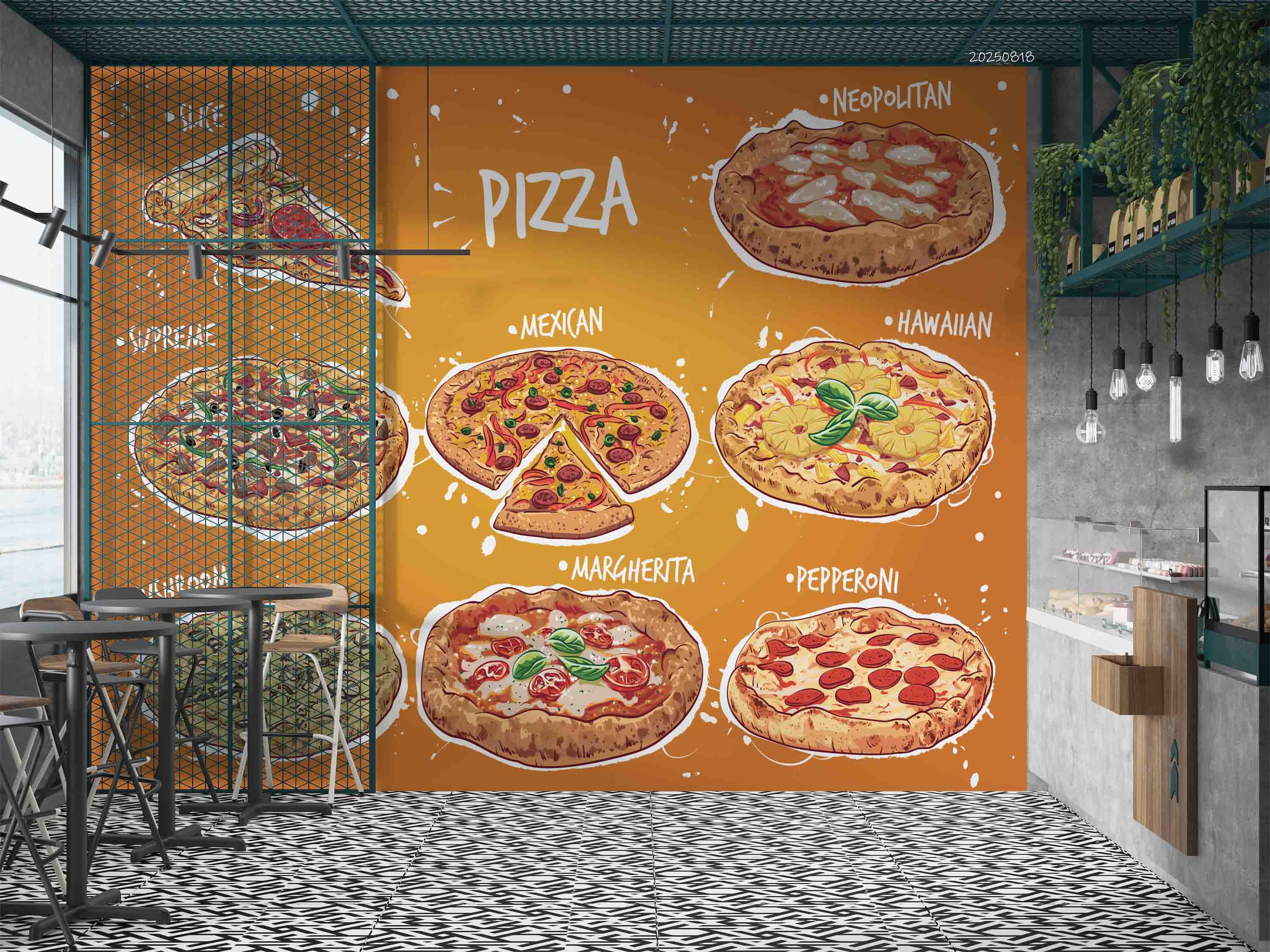 3D Restaurant Snack Bar Diner Fast Food Pizza Wall Mural Wallpaper 64