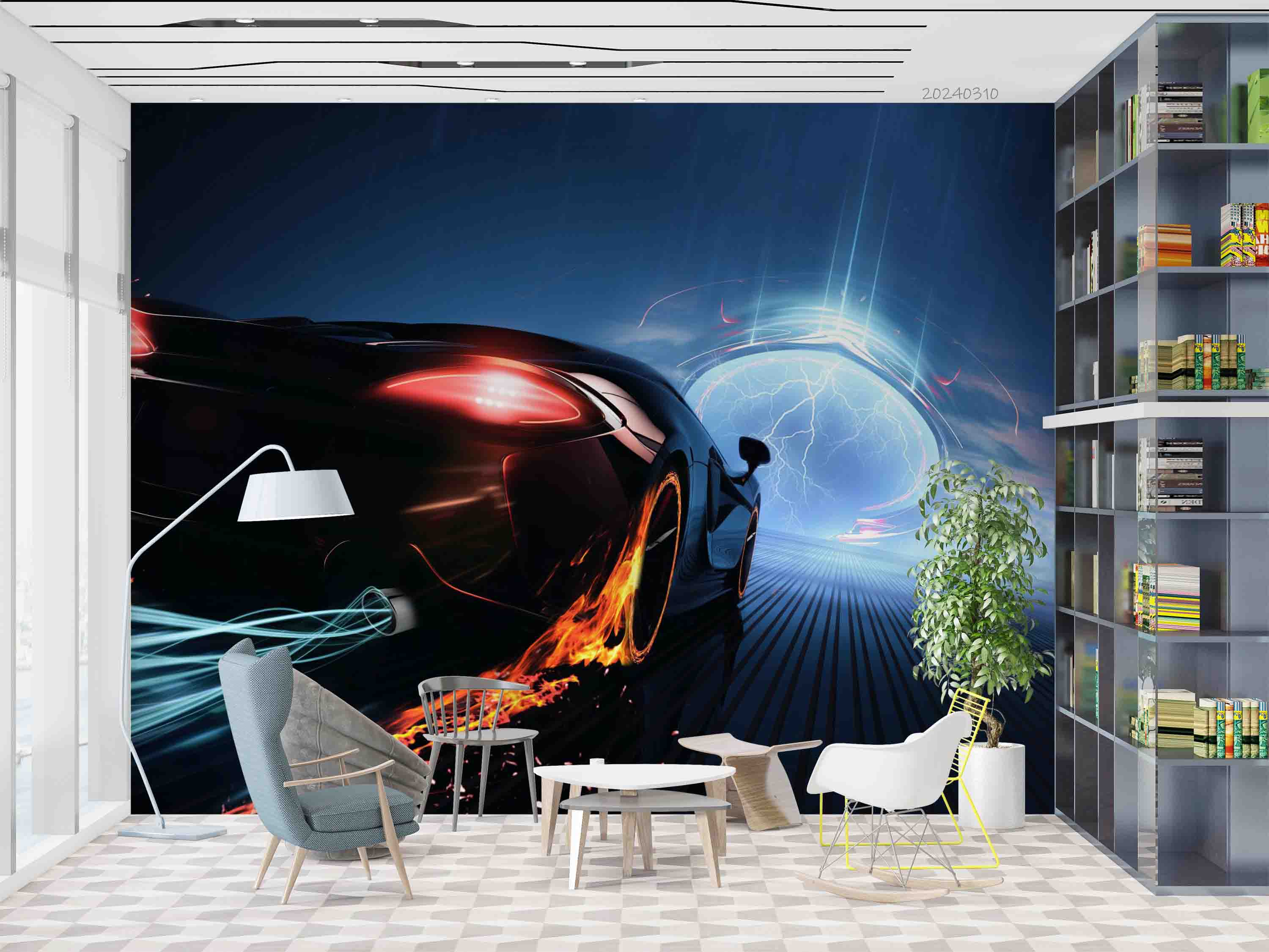 3D Sci-fi Black Sports Car Pattern Wallpaper Wall Mural Wall Decor Wall Art Wall Sticker Remoable Wallpaper