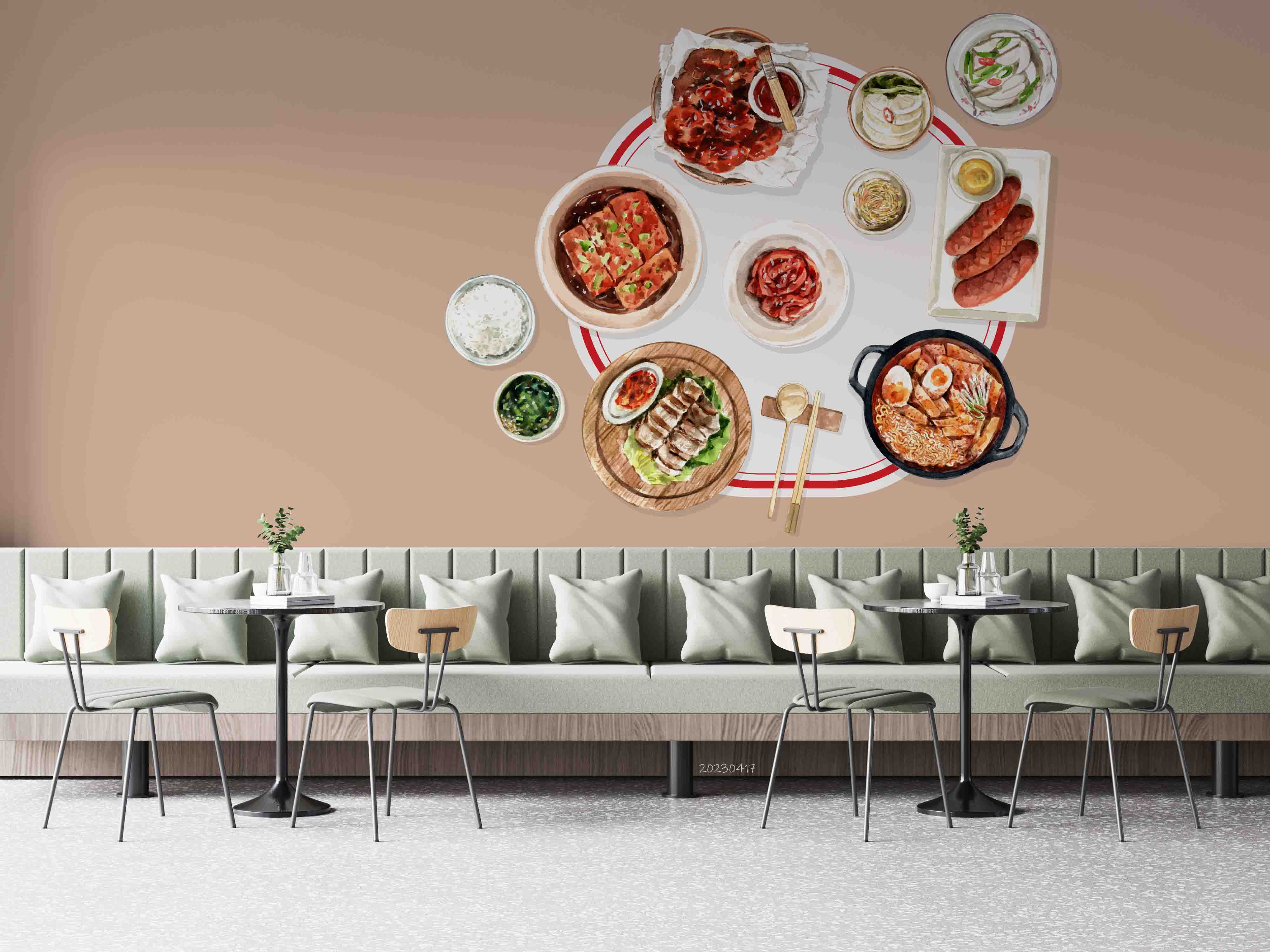 3D Korean Food Design Spicy Chicken Kimchi Watercolor Illustration Wall Mural Wallpaper GD 5487- Jess Art Decoration
