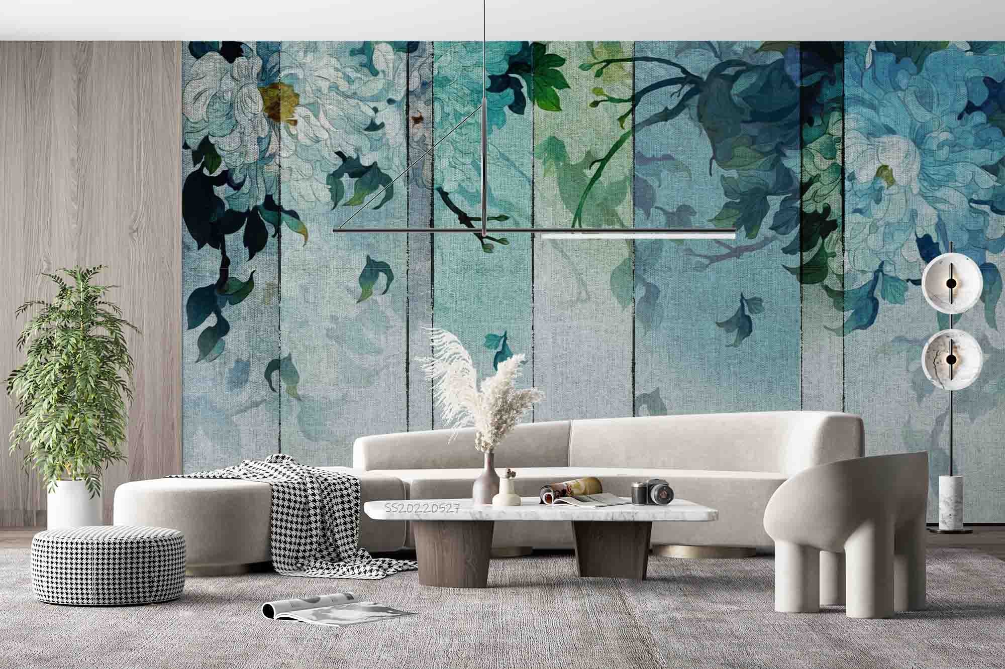 3D Watercolor Gray Green Peonies Fabric Background Wall Mural Wallpaper GD 4204- Jess Art Decoration