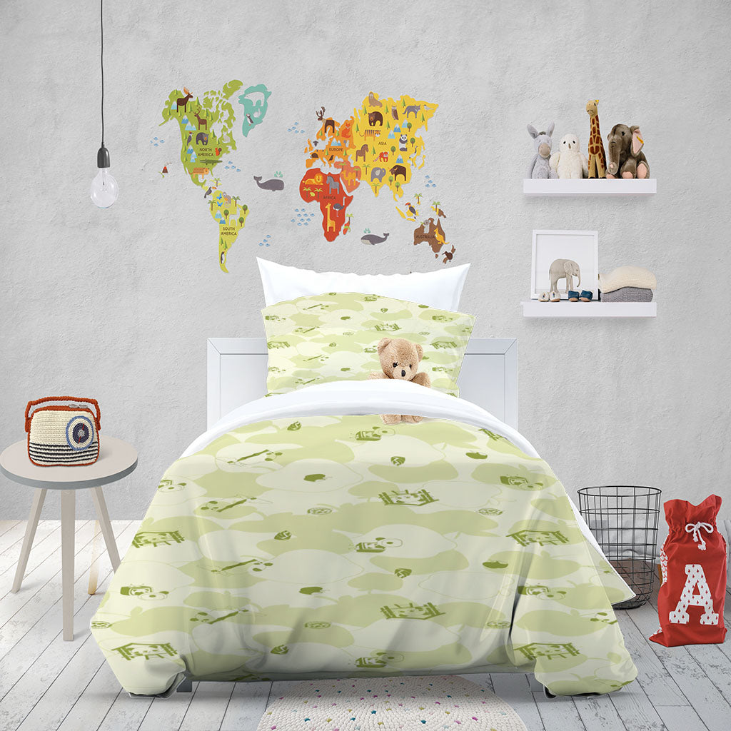 3D Cartoon Dog Cloud Green Quilt Cover Set Bedding Set Duvet Cover Pillowcase 1408