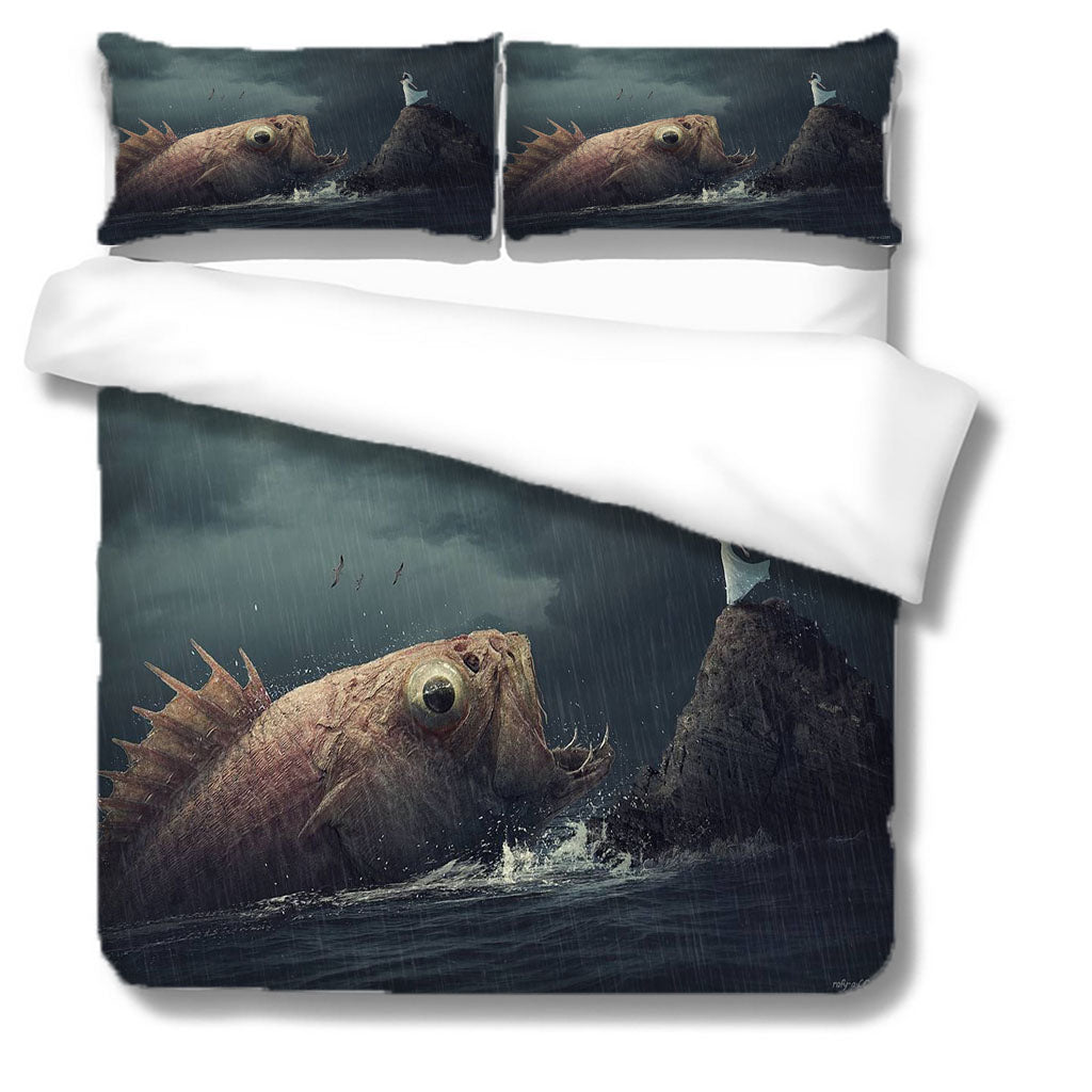 3D Sea Fish Mountain Spindrift Quilt Cover Set Bedding Set Duvet Cover Pillowcases 1159
