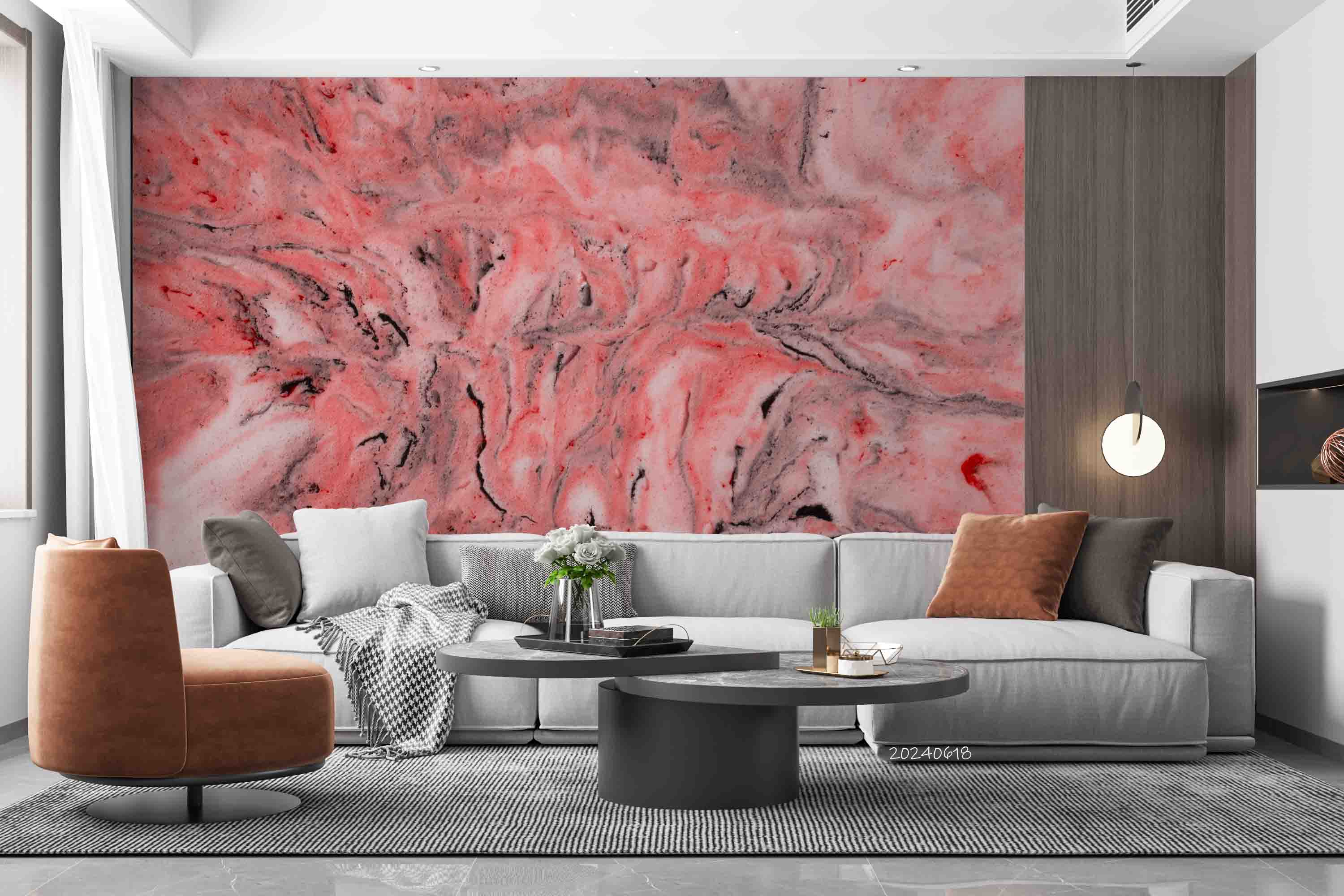3D Abstract Damaskeen Wave Pink Wall Mural Wallpaper YXL 592