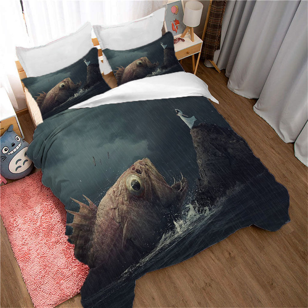 3D Sea Fish Mountain Spindrift Quilt Cover Set Bedding Set Duvet Cover Pillowcases 1159
