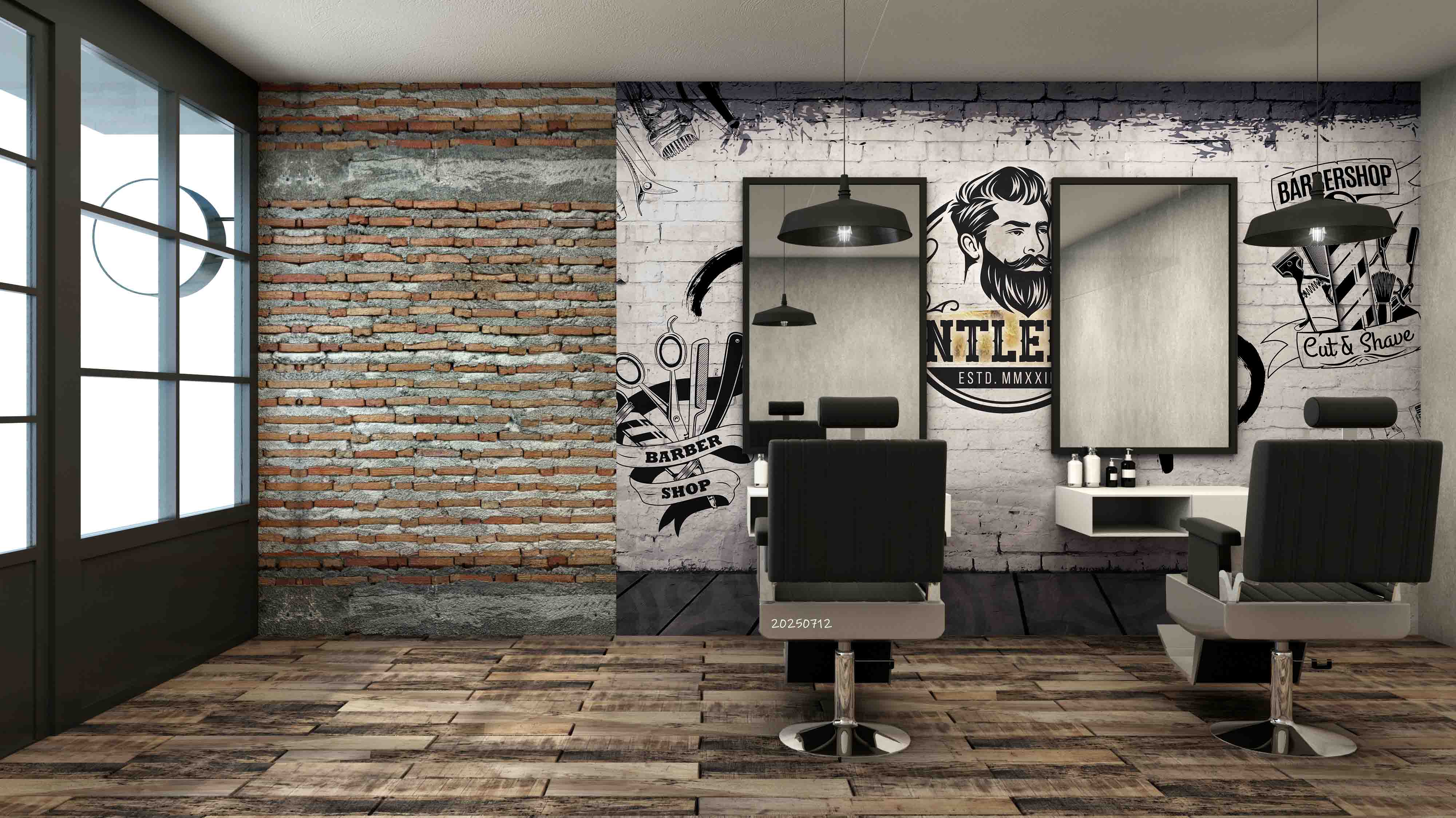 3D Barber Shop Hair Salon Wall Mural Wallpaper 1