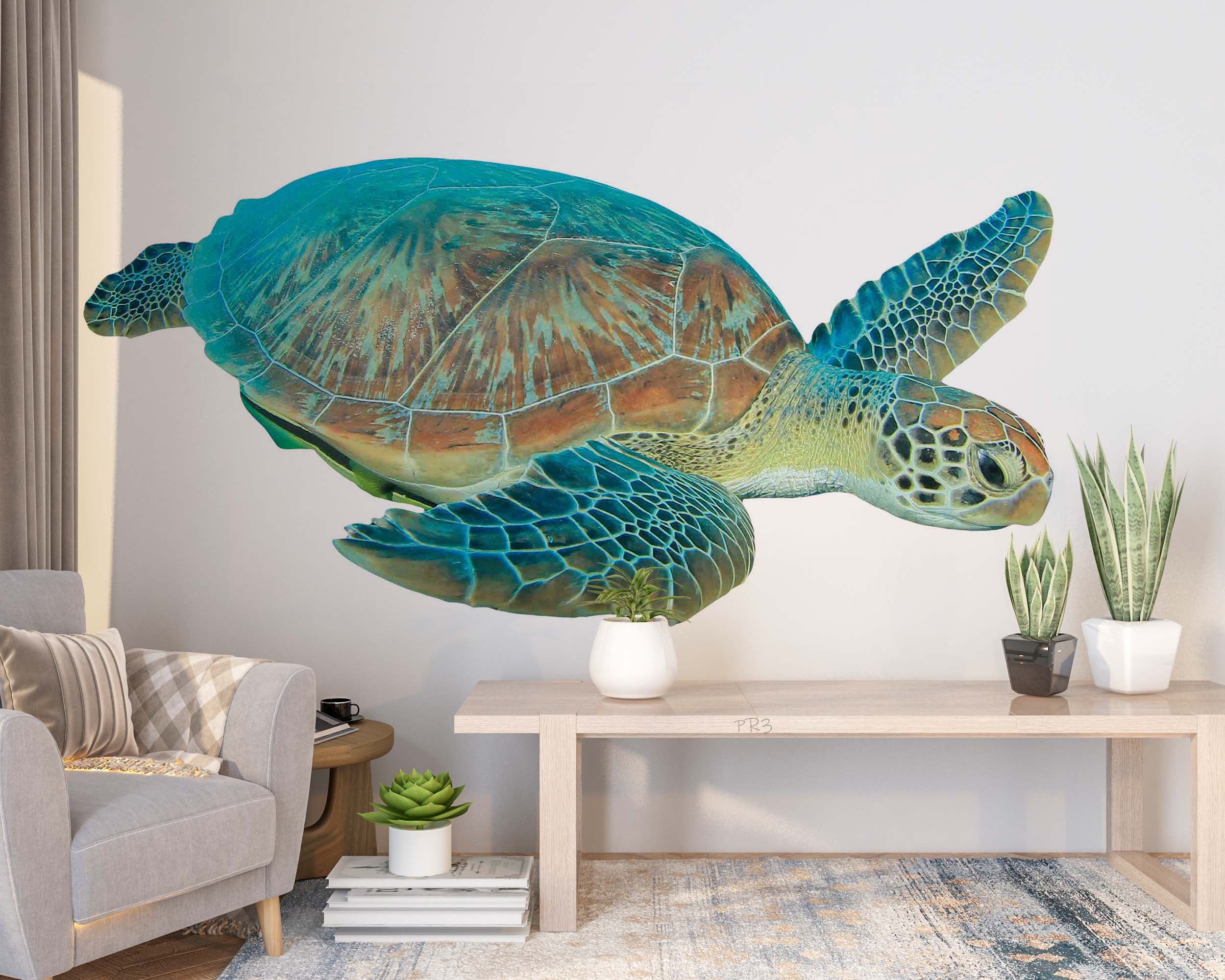 3D Watercolor Turtle Pattern White Background Wall Mural Wallpaper GD 3800- Jess Art Decoration