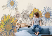3D Freehand Sketching Sunflower Leaf Wall Mural Wallpaper YXL 2855